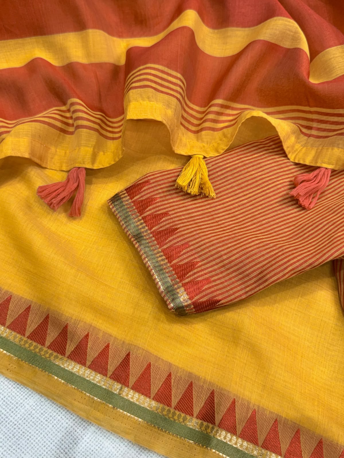 Incredible Festive Wear Cotton Rich Pallu n Jacquard Weaving Border Fancy Saree With Blouse Piece