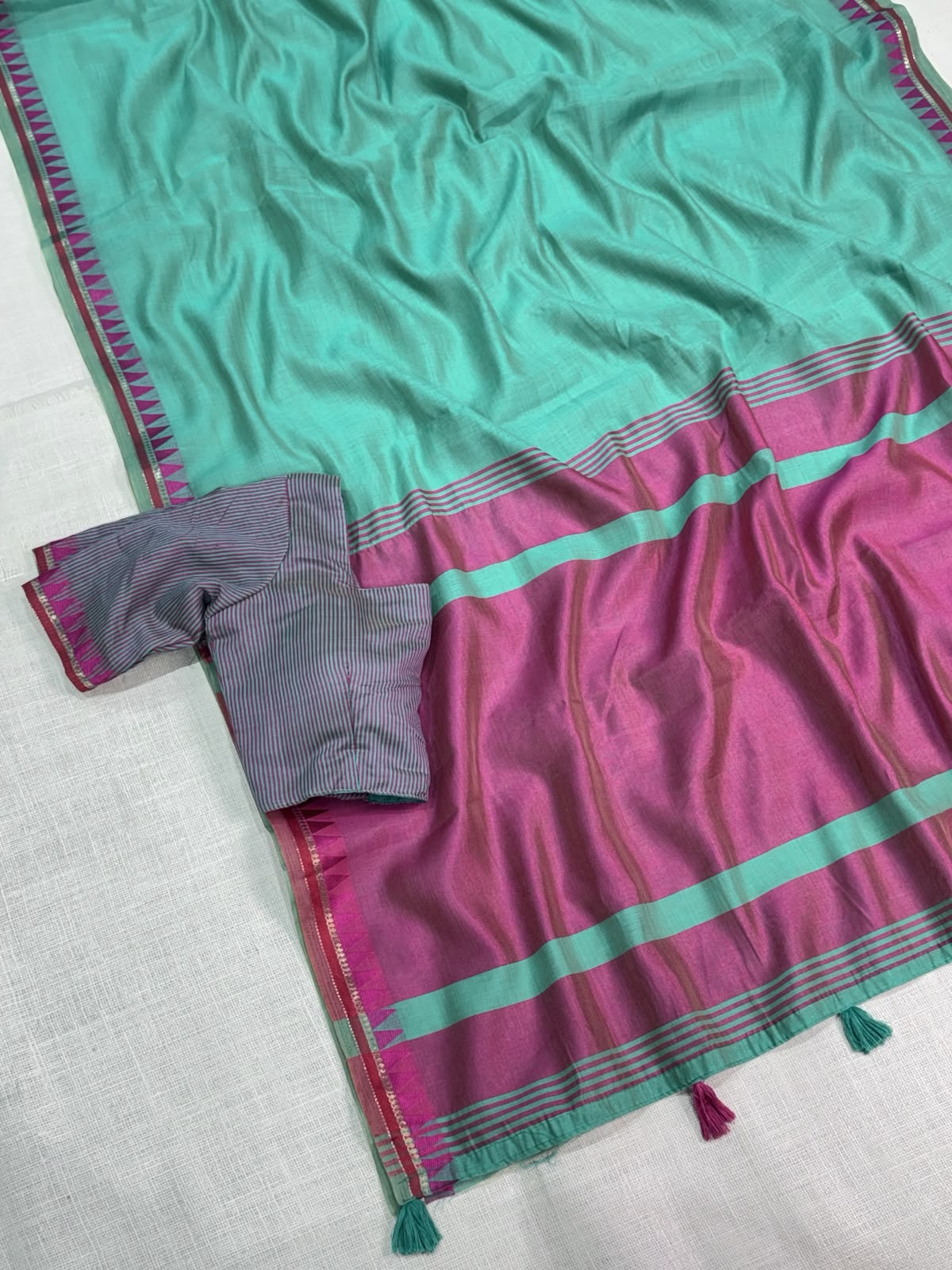 Incredible Festive Wear Cotton Rich Pallu n Jacquard Weaving Border Fancy Saree With Blouse Piece