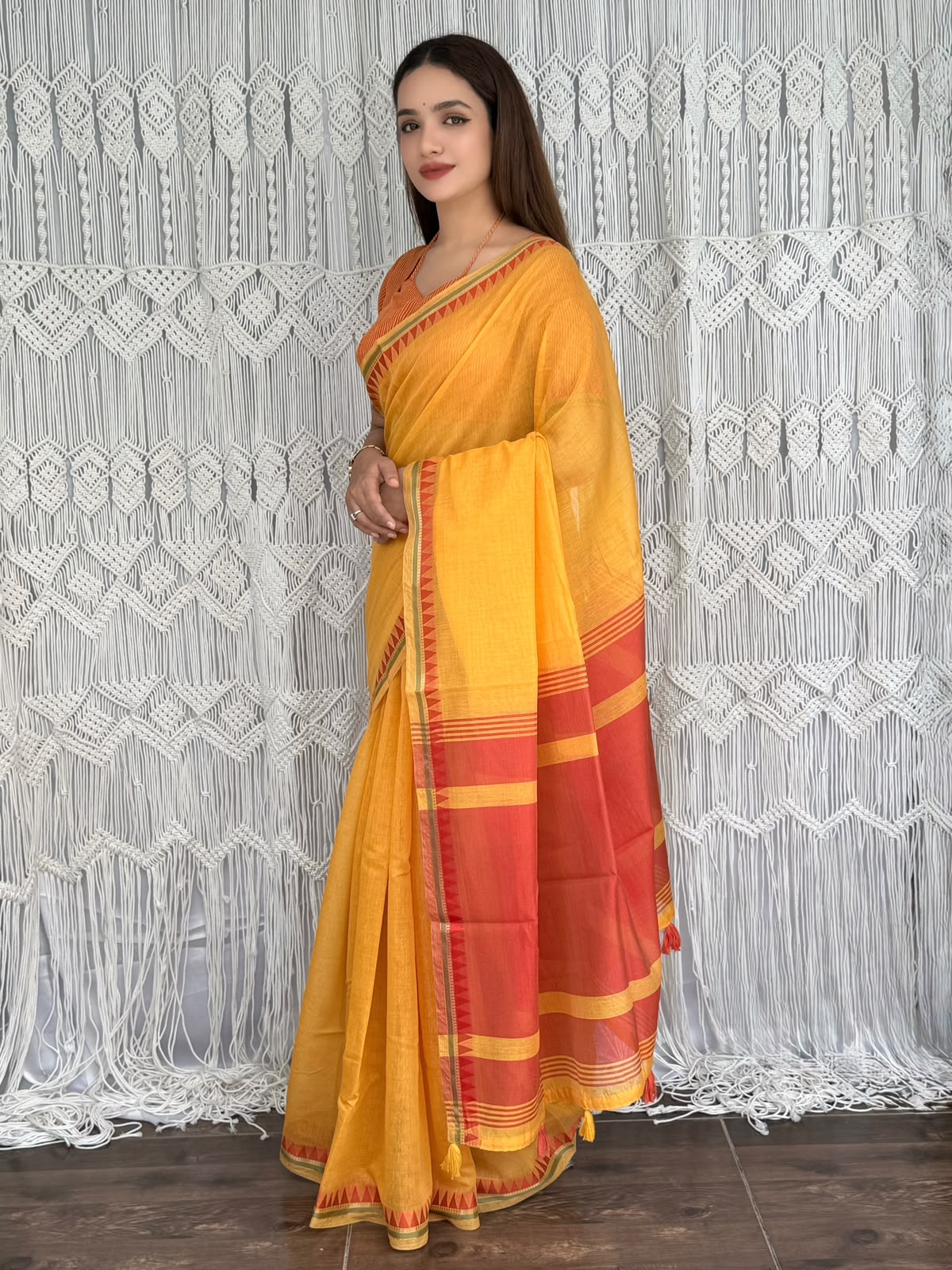 Incredible Festive Wear Cotton Rich Pallu n Jacquard Weaving Border Fancy Saree With Blouse Piece