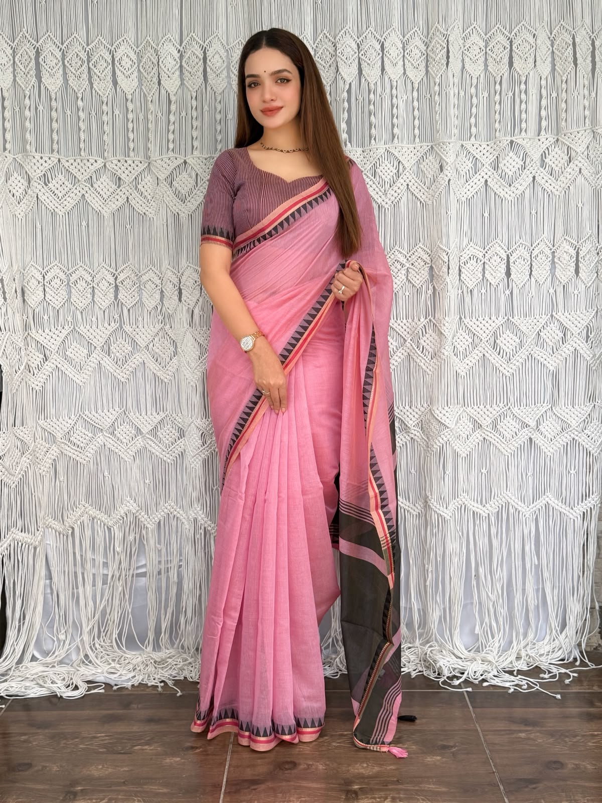 Incredible Festive Wear Cotton Rich Pallu n Jacquard Weaving Border Fancy Saree With Blouse Piece