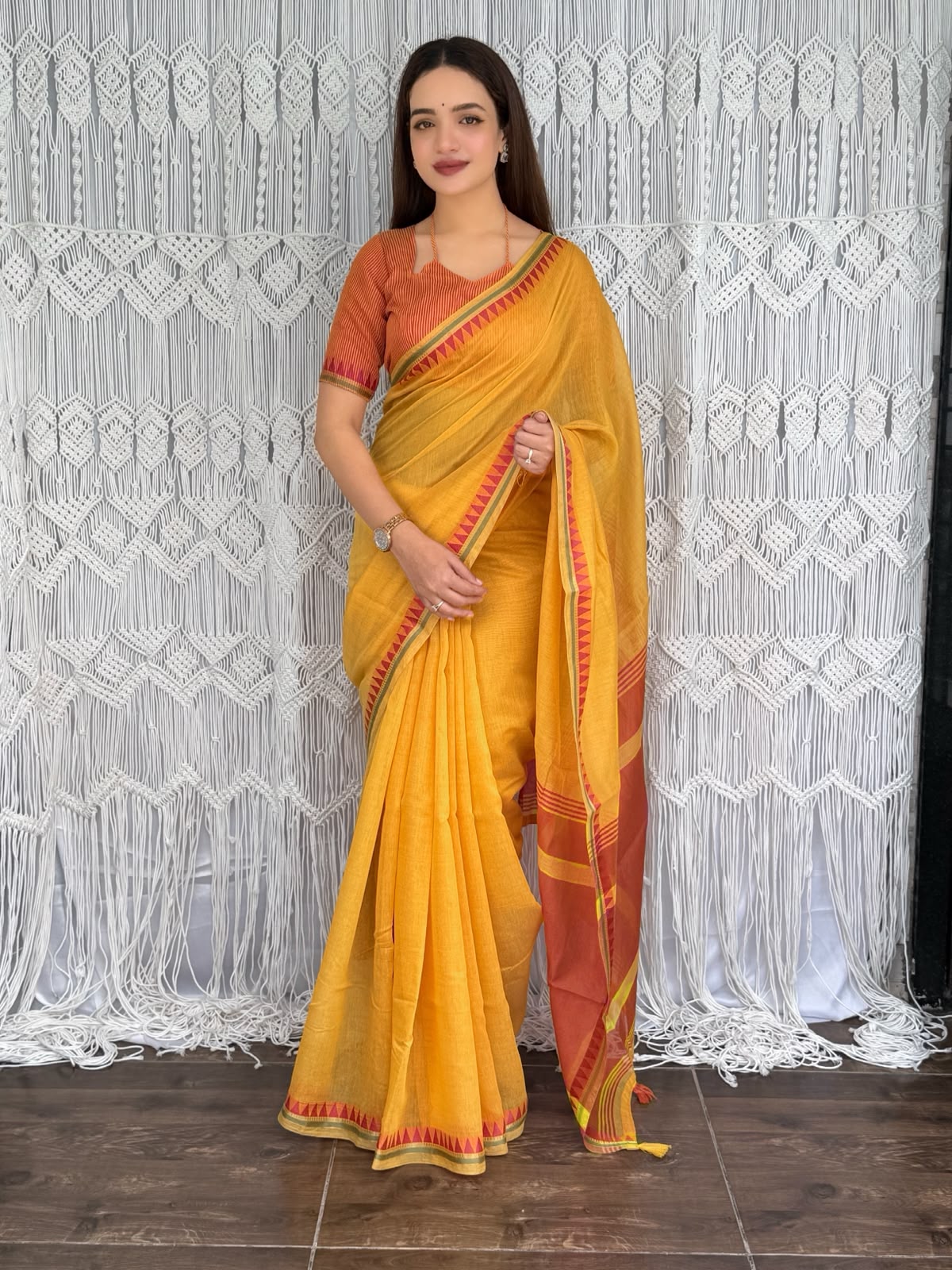 Incredible Festive Wear Cotton Rich Pallu n Jacquard Weaving Border Fancy Saree With Blouse Piece