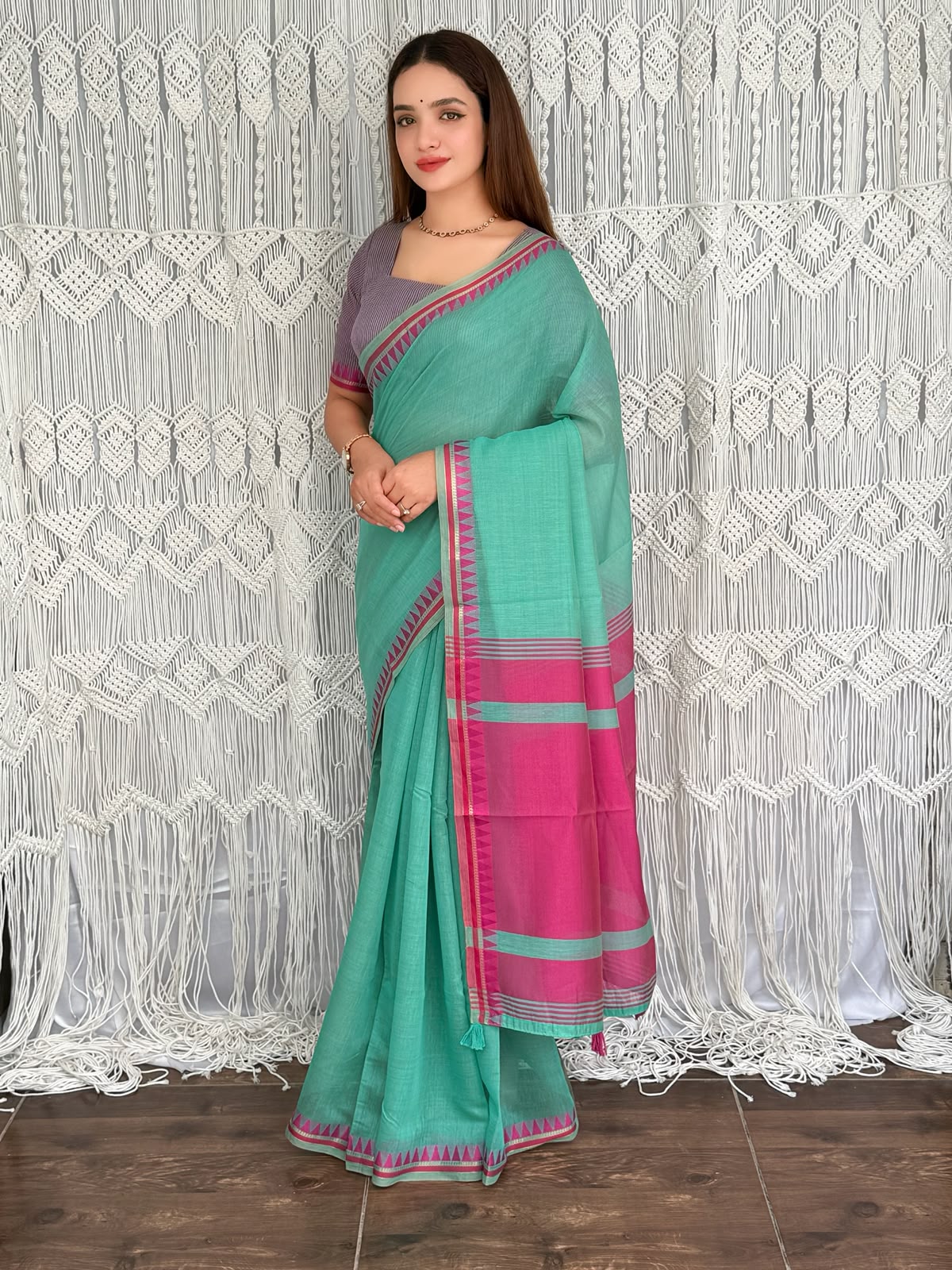 Incredible Festive Wear Cotton Rich Pallu n Jacquard Weaving Border Fancy Saree With Blouse Piece