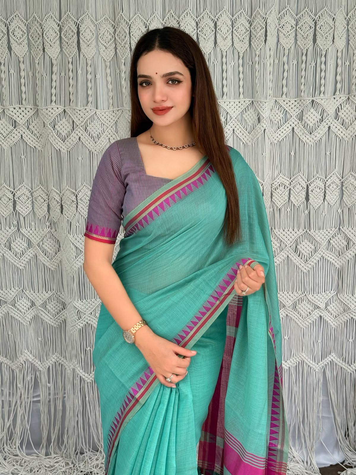 Incredible Festive Wear Cotton Rich Pallu n Jacquard Weaving Border Fancy Saree With Blouse Piece