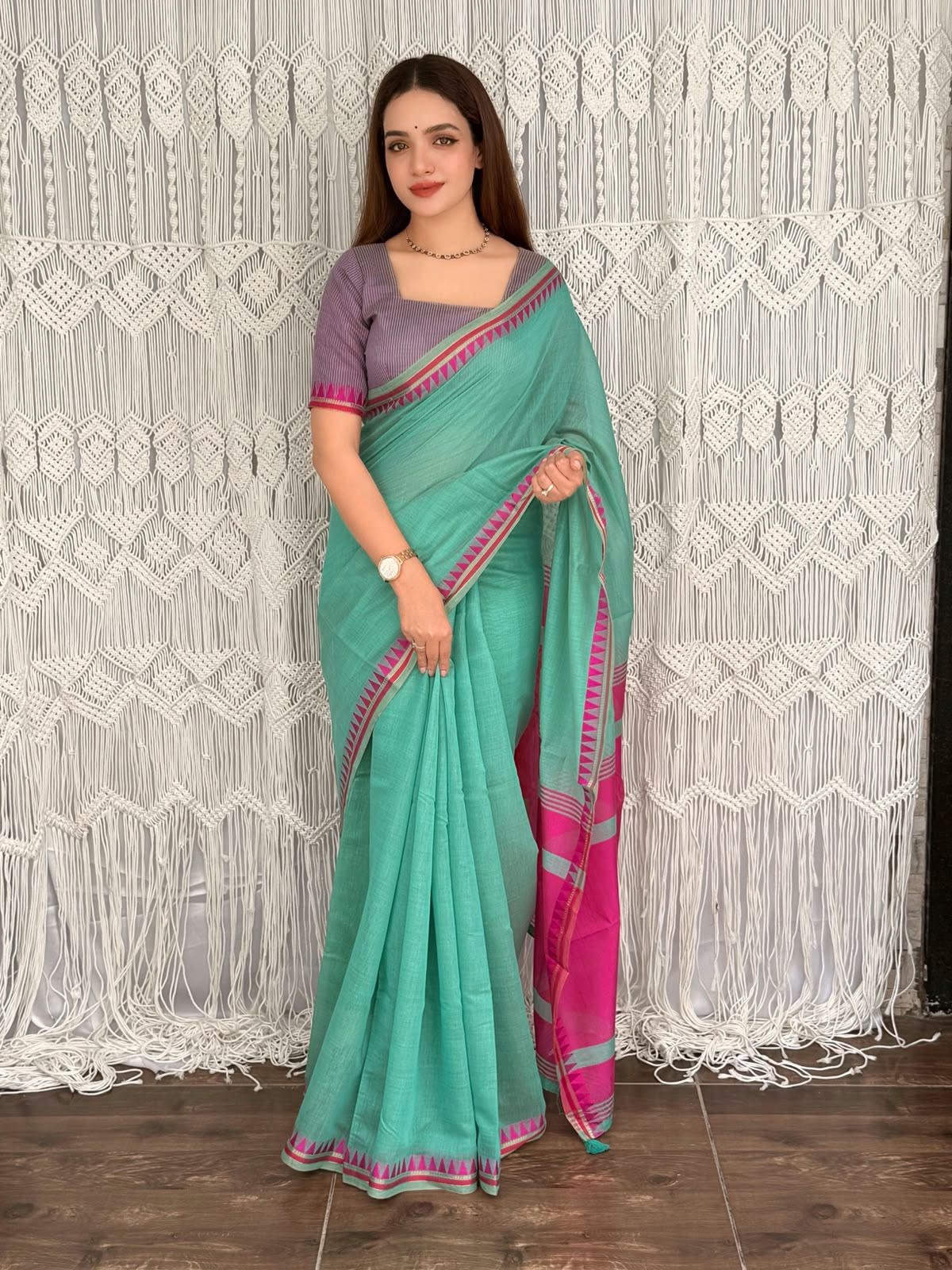 Incredible Festive Wear Cotton Rich Pallu n Jacquard Weaving Border Fancy Saree With Blouse Piece