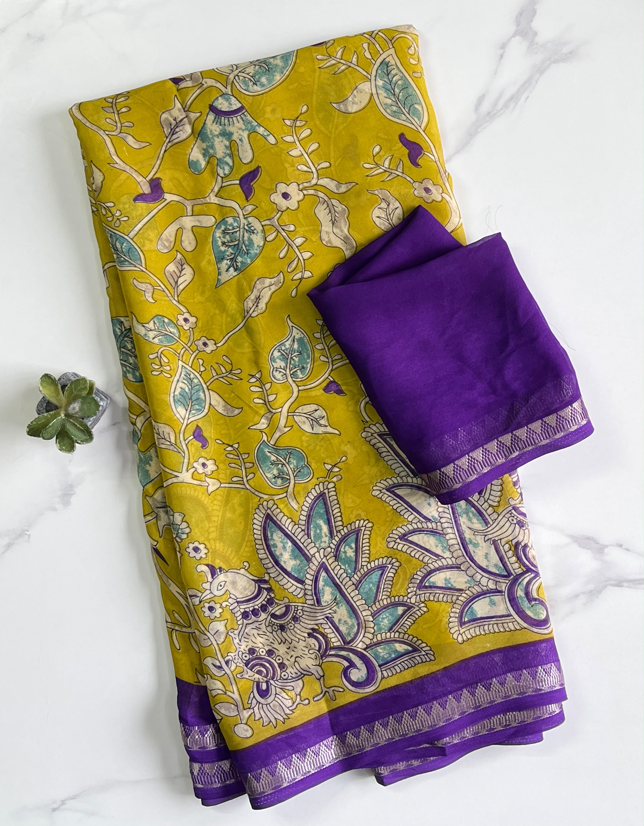 Alverina Festive Wear Pure Soft Georgette Jacquard Border Rich Pallu Print Design Saree With Blouse Piece