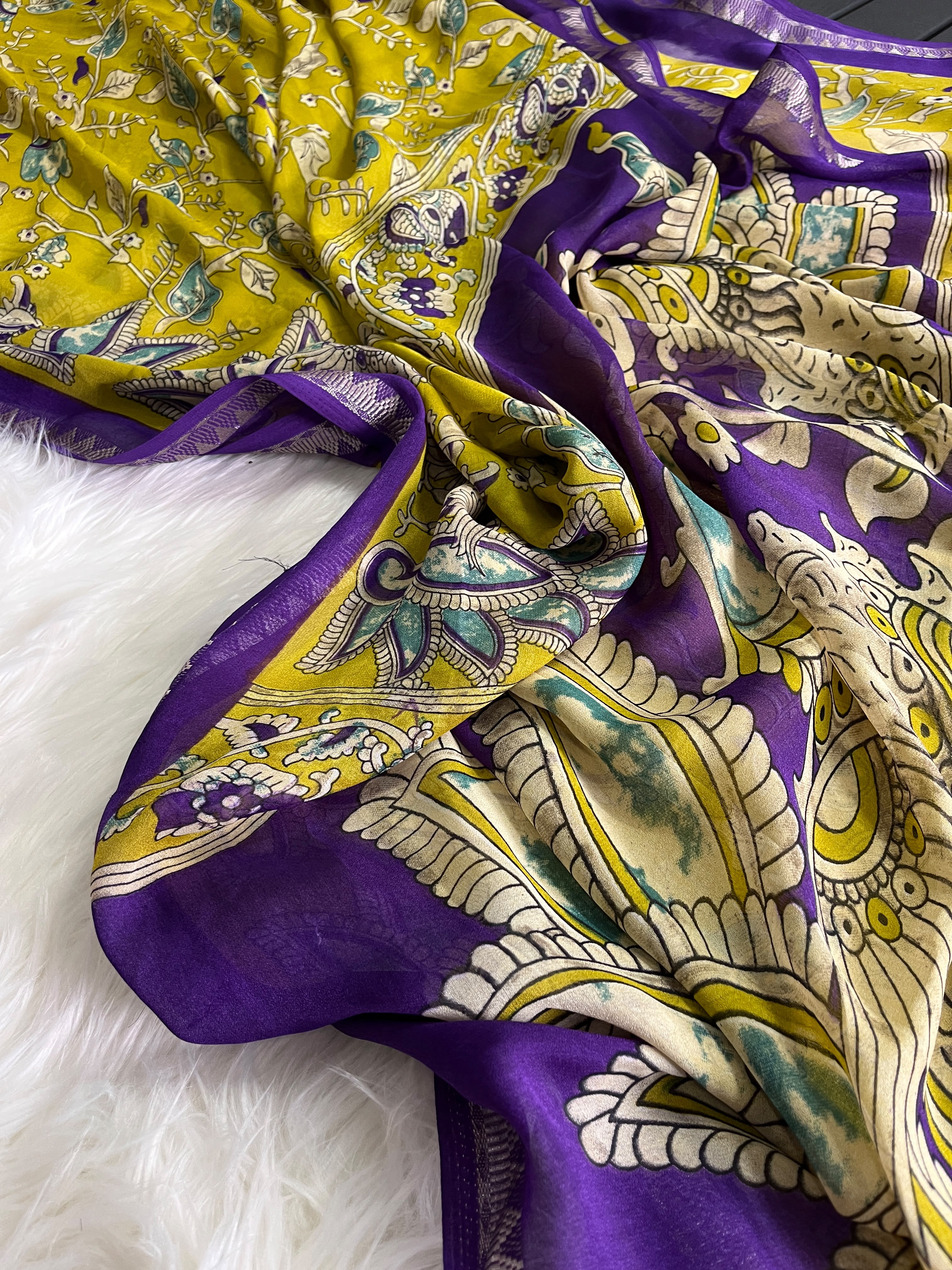 Alverina Festive Wear Pure Soft Georgette Jacquard Border Rich Pallu Print Design Saree With Blouse Piece