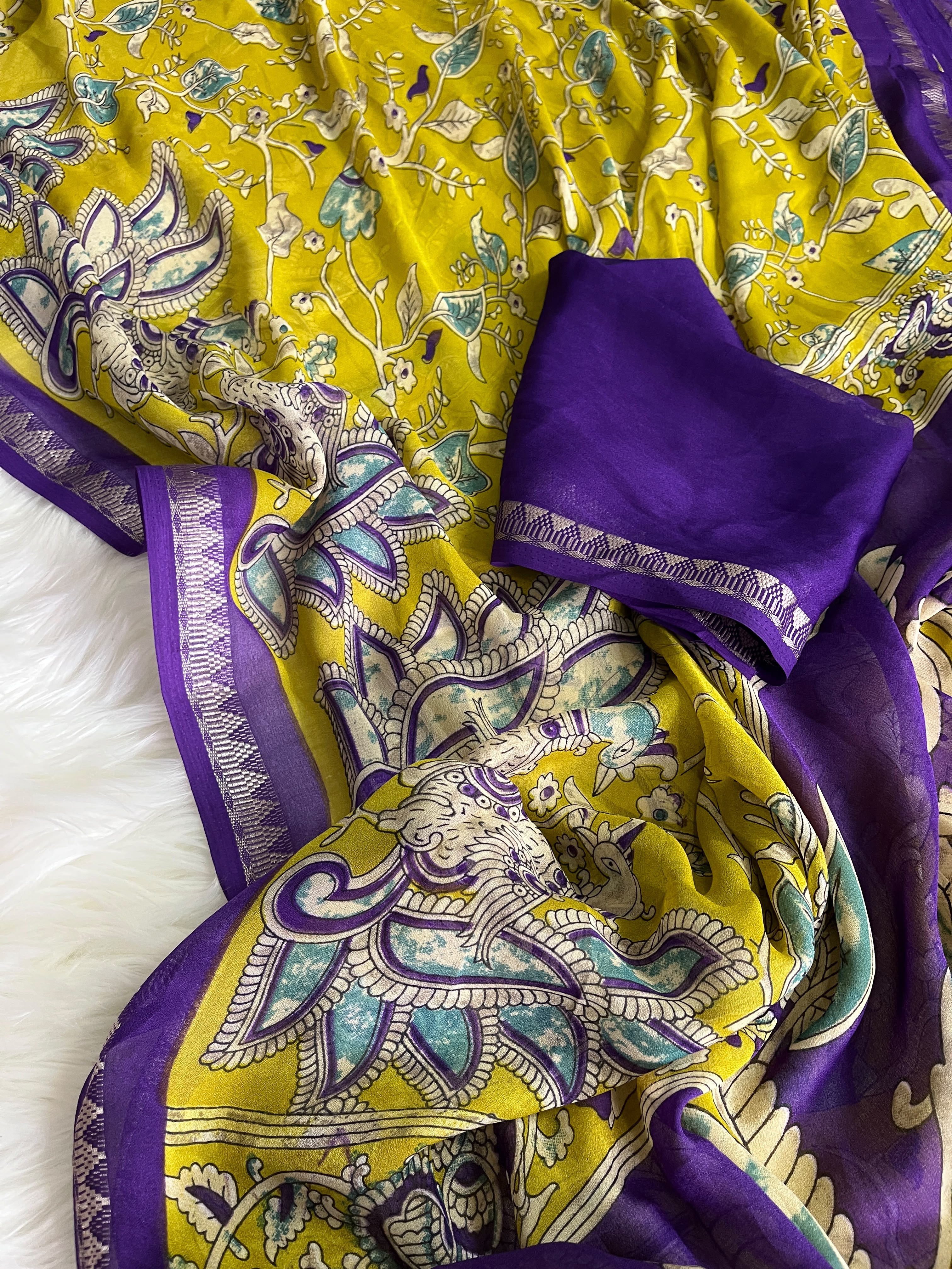 Alverina Festive Wear Pure Soft Georgette Jacquard Border Rich Pallu Print Design Saree With Blouse Piece