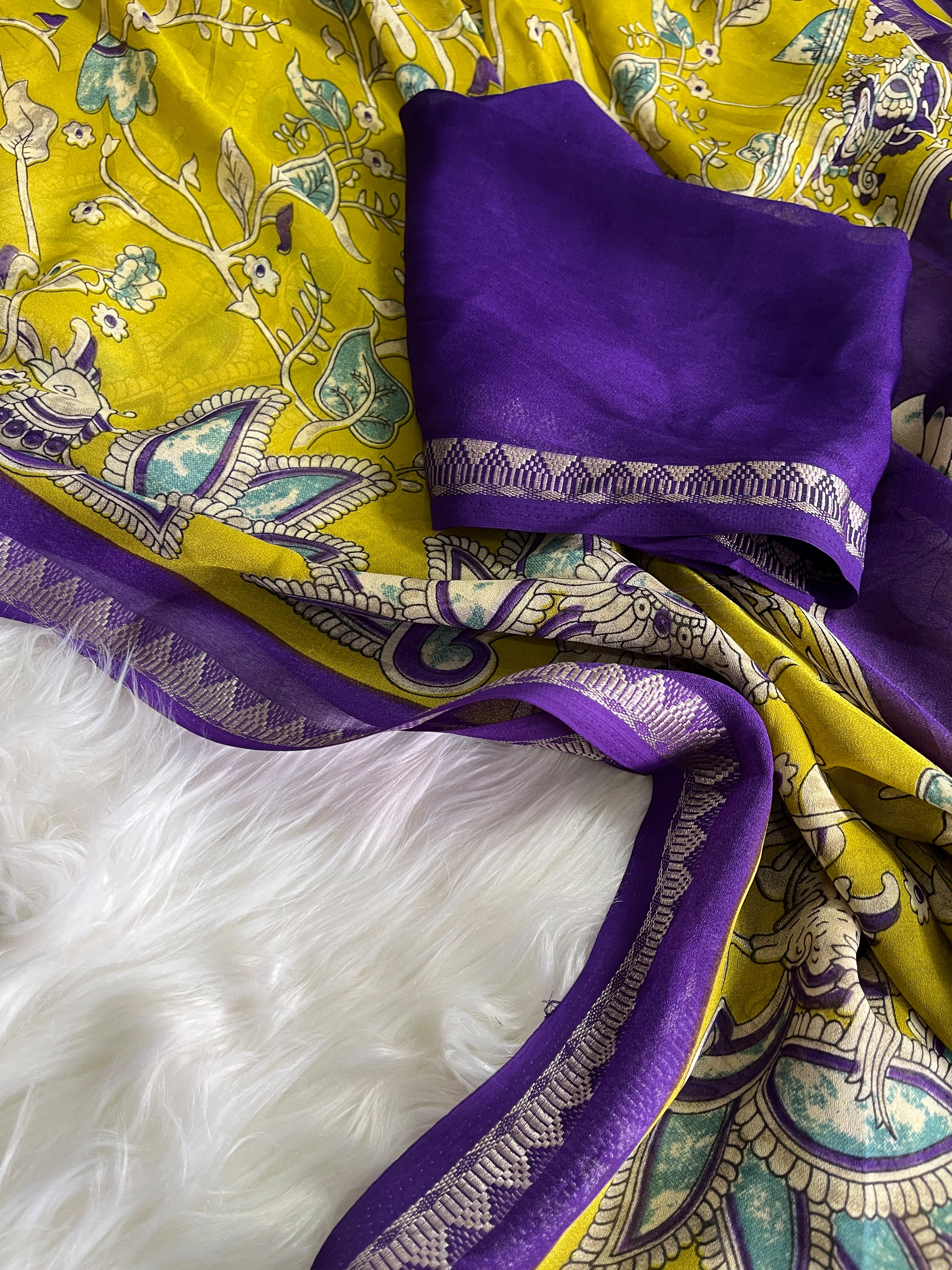 Alverina Festive Wear Pure Soft Georgette Jacquard Border Rich Pallu Print Design Saree With Blouse Piece