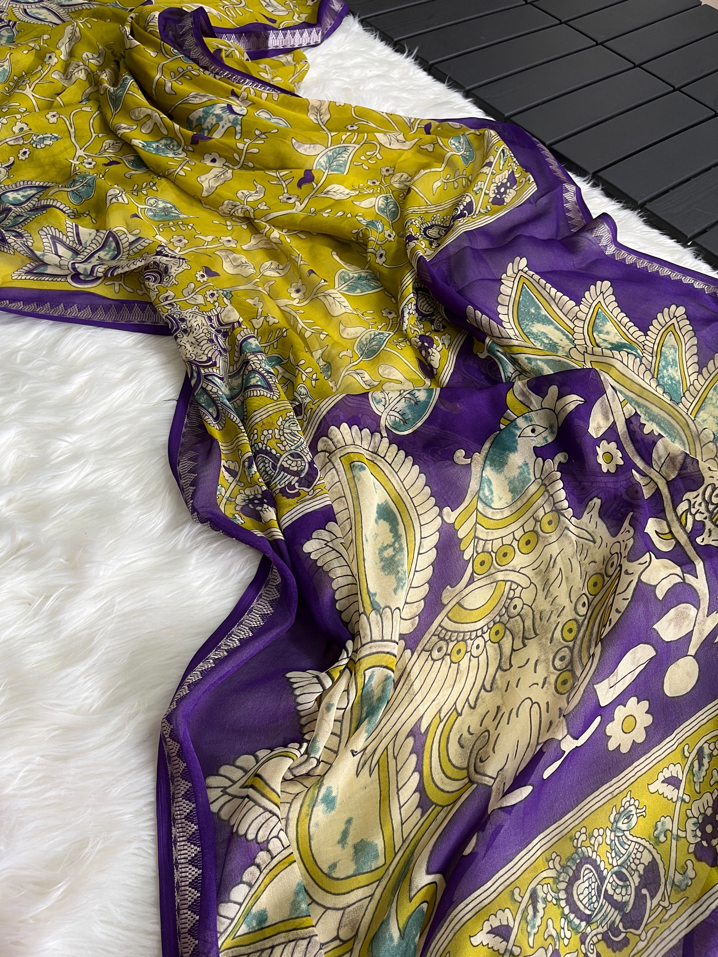 Alverina Festive Wear Pure Soft Georgette Jacquard Border Rich Pallu Print Design Saree With Blouse Piece