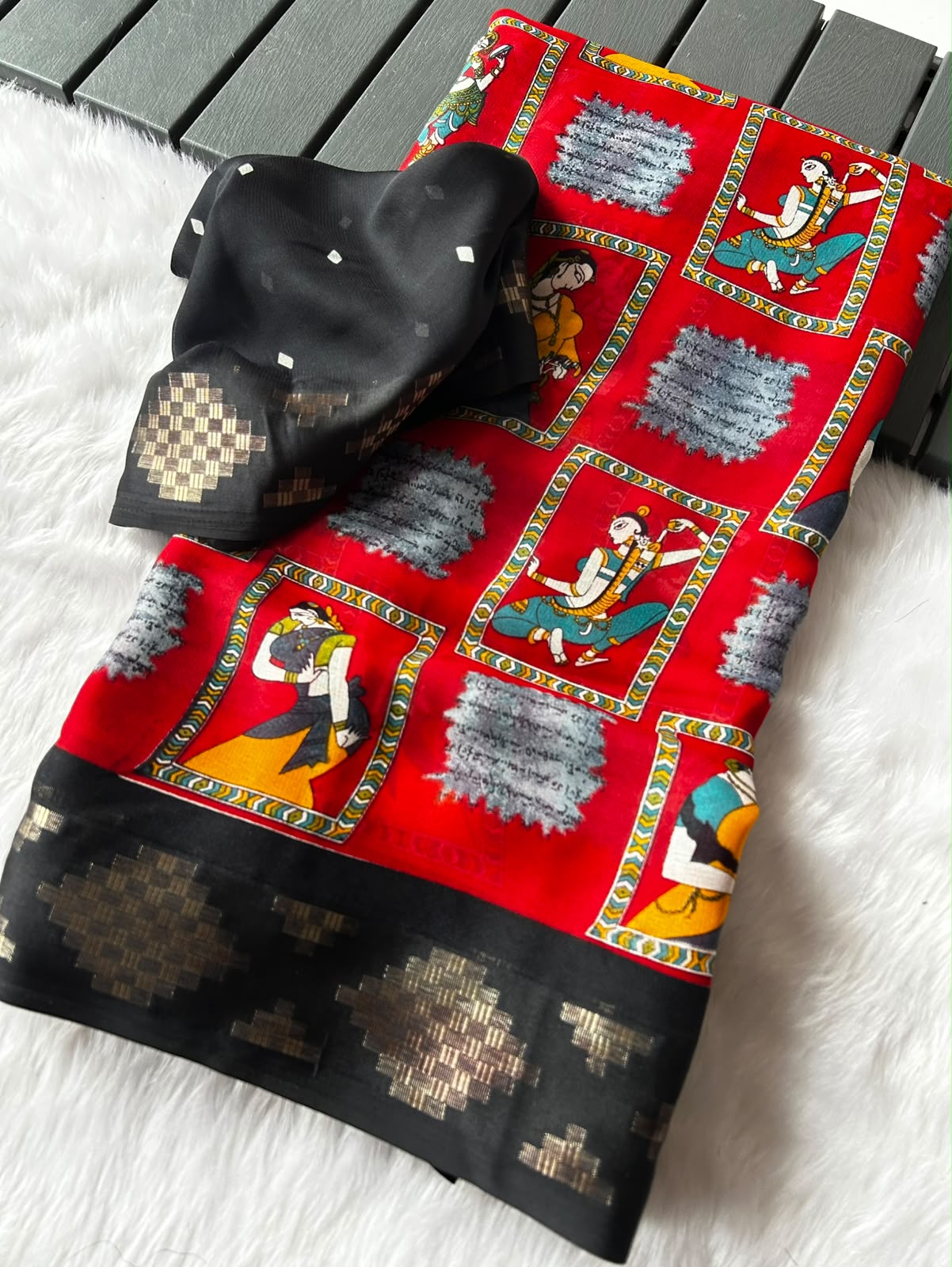 Desiring Function Wear Viscose Silk Kalamkari Print Zari Weaving Border Saree With Blissfull Blouse Piece