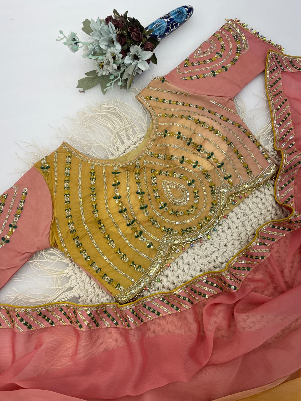Excellent Party Wear Chiffon Silk Embroidery n Sequence Work Designer Saree With Stitched Blouse