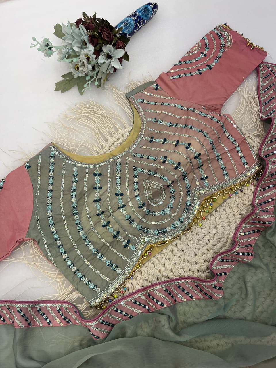 Excellent Party Wear Chiffon Silk Embroidery n Sequence Work Designer Saree With Stitched Blouse