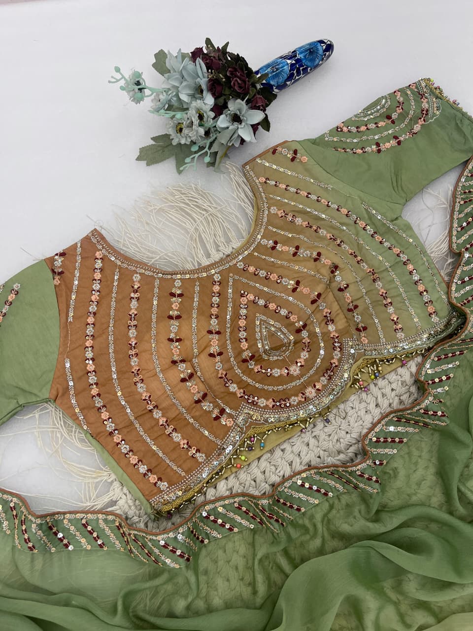 Excellent Party Wear Chiffon Silk Embroidery n Sequence Work Designer Saree With Stitched Blouse
