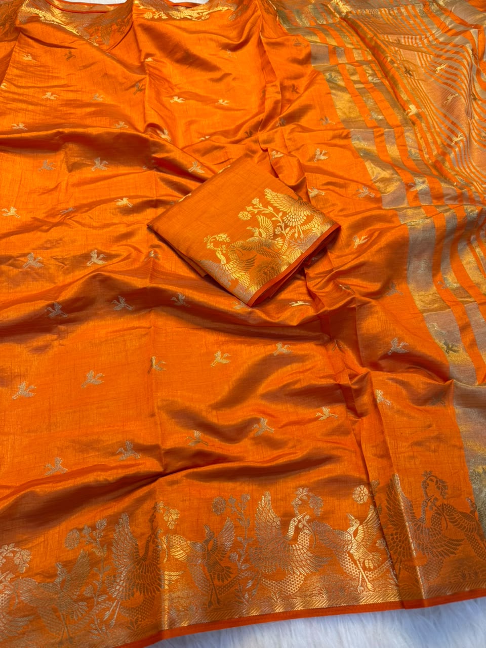 Charming Function Wear Soft Tussar Silk Jacquard Weaving Work Rich Pallu Designer Saree With Blouse Piece