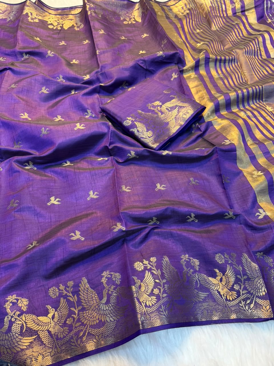 Charming Function Wear Soft Tussar Silk Jacquard Weaving Work Rich Pallu Designer Saree With Blouse Piece