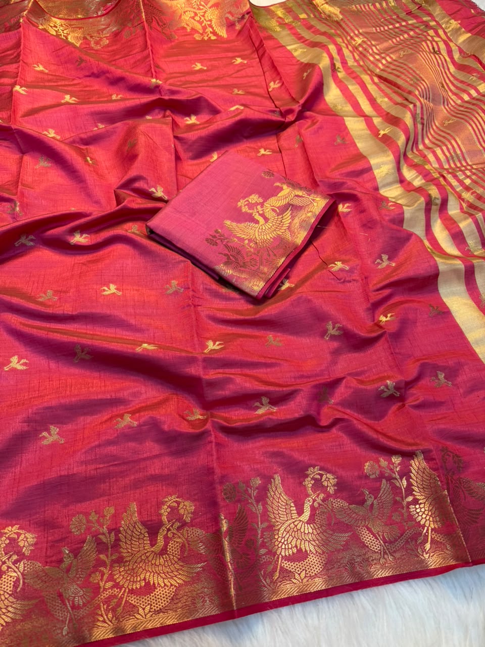 Charming Function Wear Soft Tussar Silk Jacquard Weaving Work Rich Pallu Designer Saree With Blouse Piece