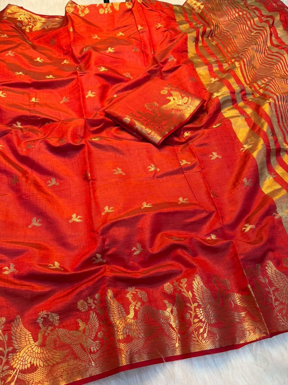 Charming Function Wear Soft Tussar Silk Jacquard Weaving Work Rich Pallu Designer Saree With Blouse Piece