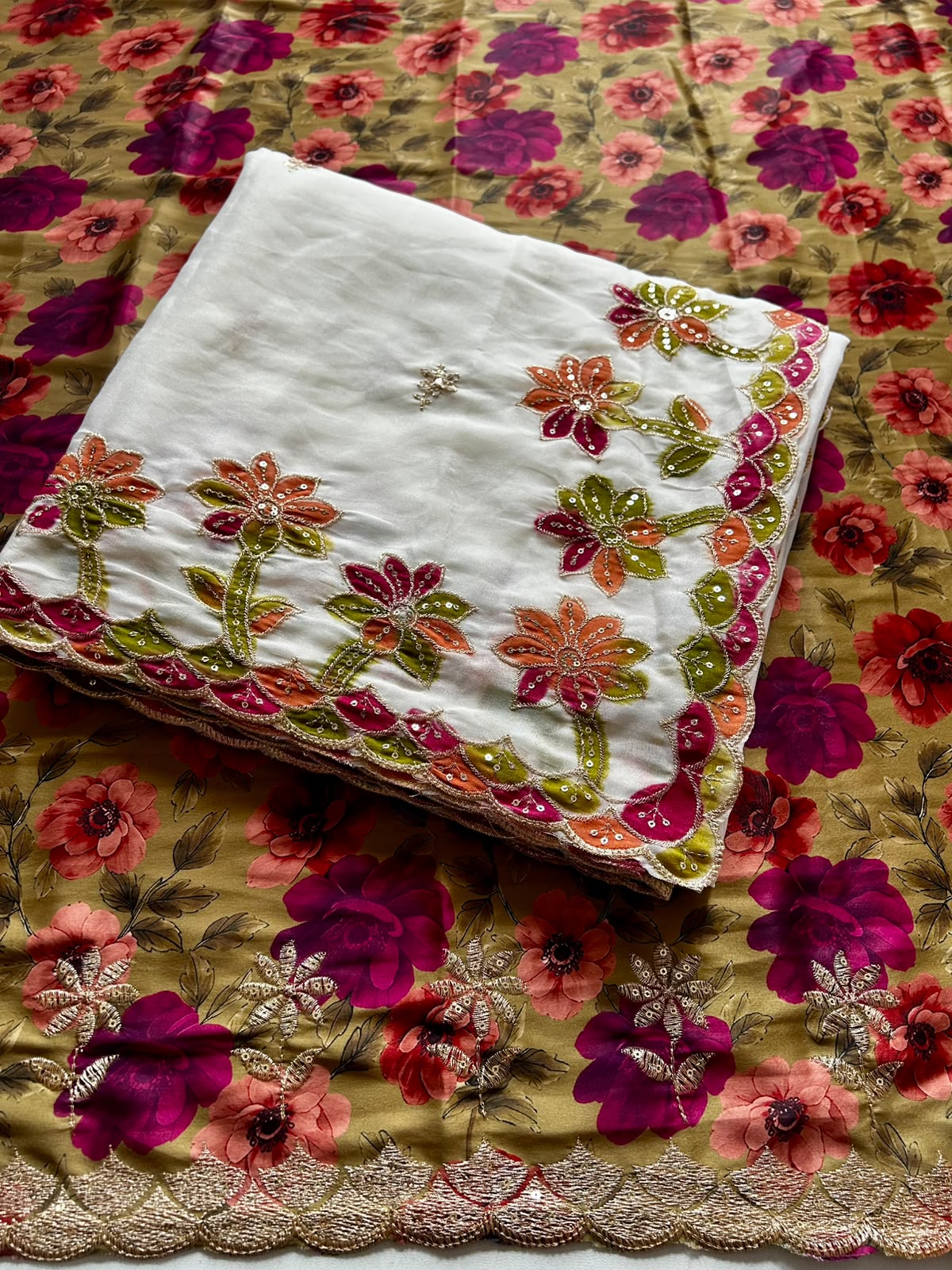 Blossom Party Wear Chiffon Silk Embroidery n Flower Design Saree For Occasion