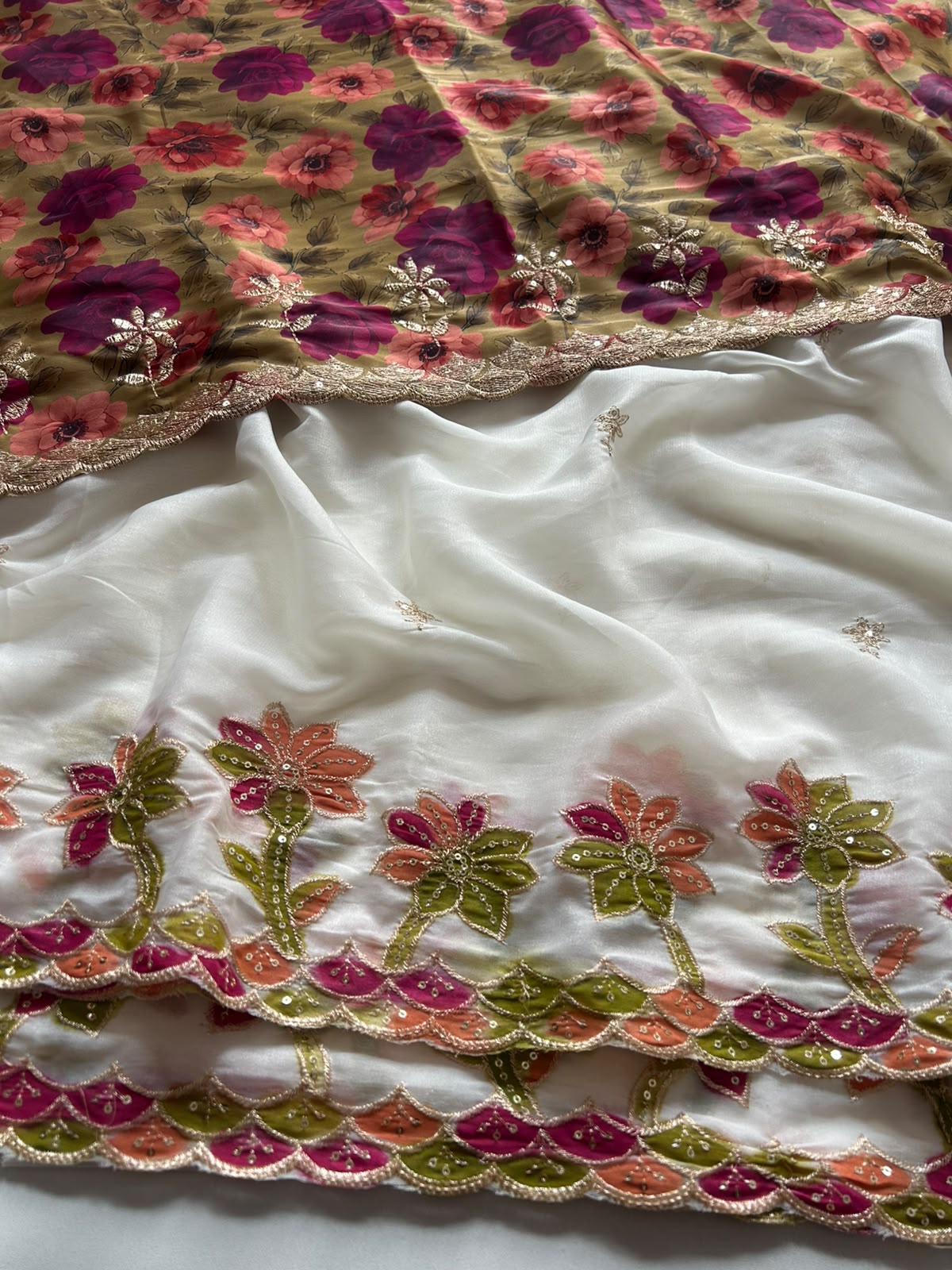 Blossom Party Wear Chiffon Silk Embroidery n Flower Design Saree For Occasion