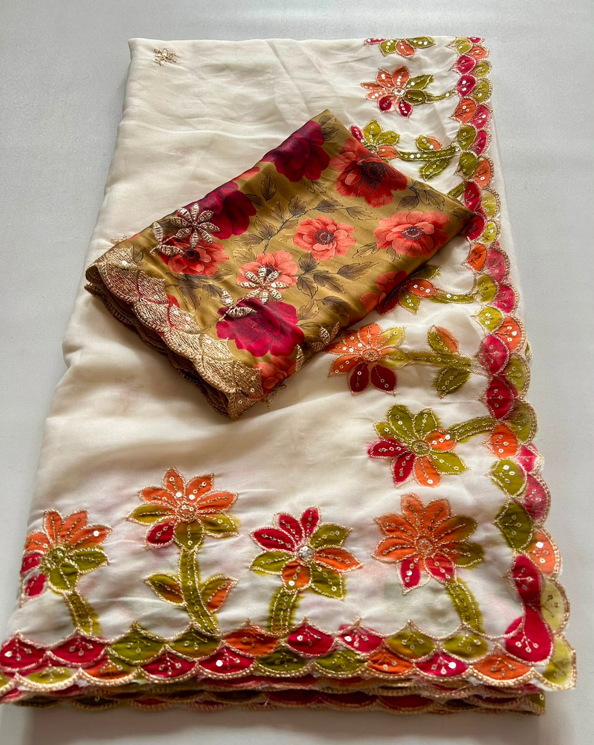 Blossom Party Wear Chiffon Silk Embroidery n Flower Design Saree For Occasion