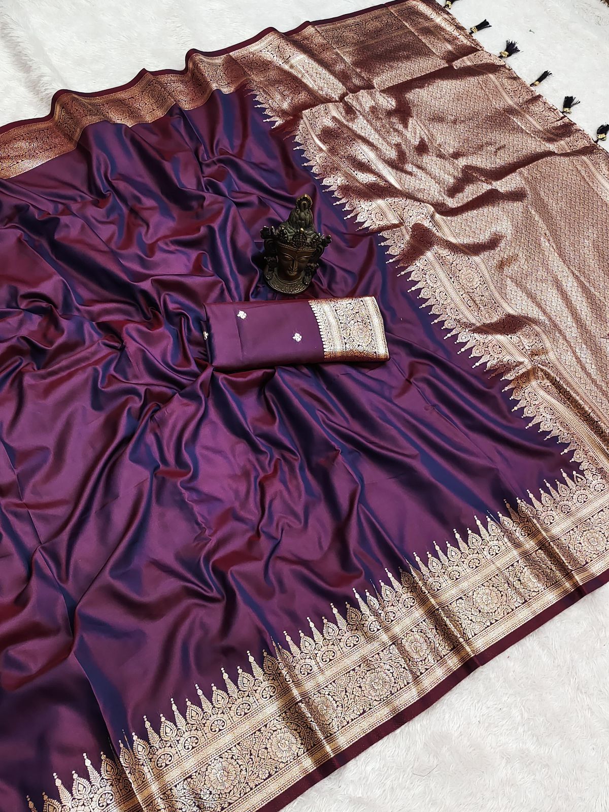 Fantabulous Festive Wear Pure Banarasi Silk Zari Weaving Border n Rich Pallu Saree With Blouse Piece