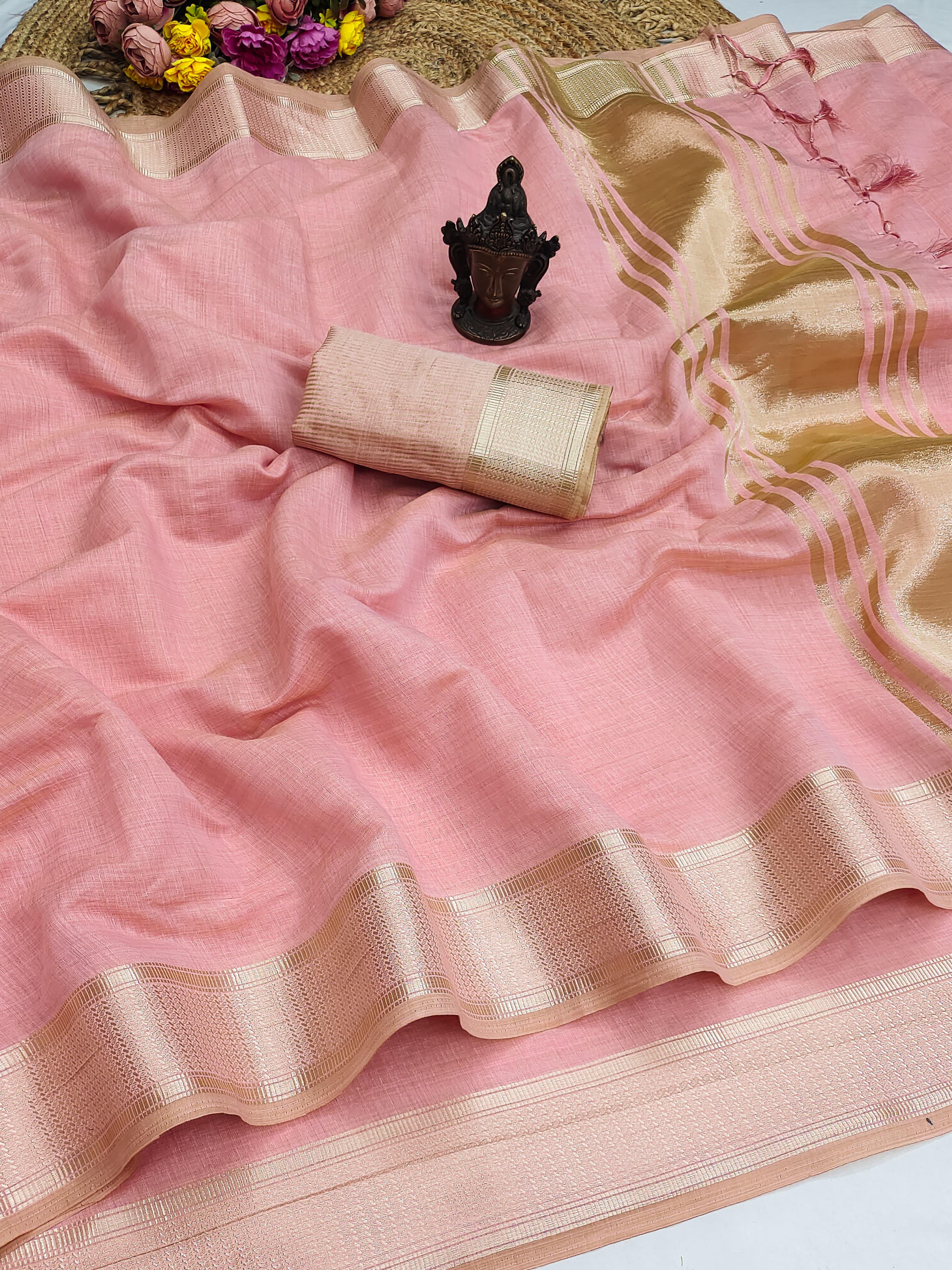 Marvellous Function Wear Soft Cotton Zari Weaving Border Rich Pallu Fancy Saree With Blouse Piece