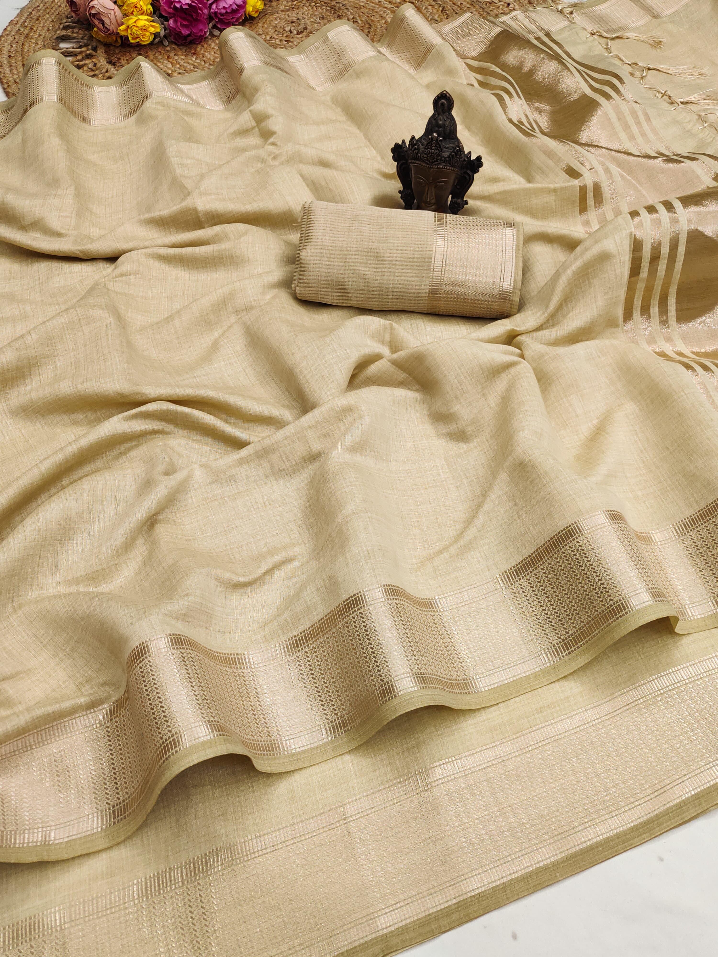 Marvellous Function Wear Soft Cotton Zari Weaving Border Rich Pallu Fancy Saree With Blouse Piece