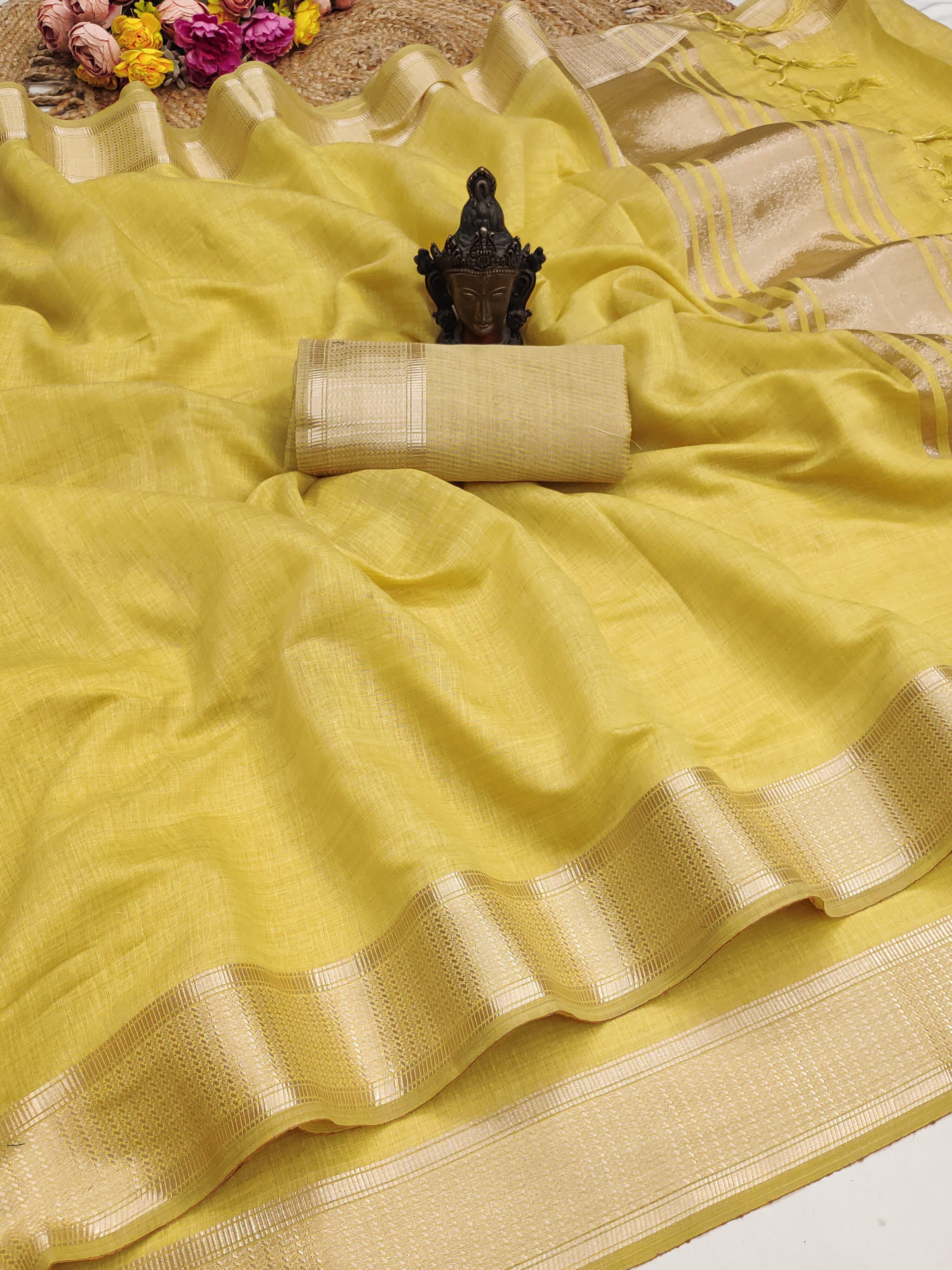 Marvellous Function Wear Soft Cotton Zari Weaving Border Rich Pallu Fancy Saree With Blouse Piece