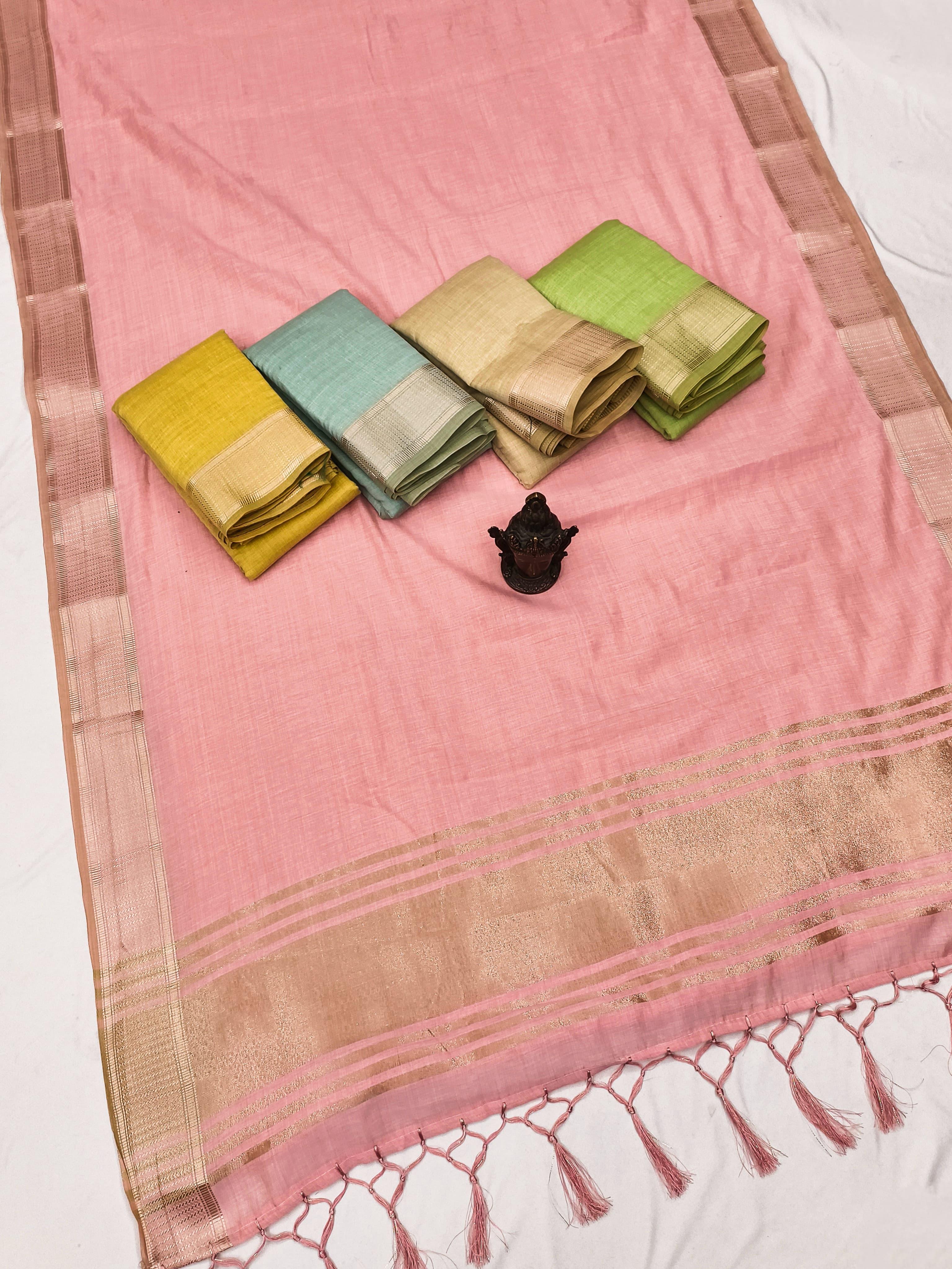 Marvellous Function Wear Soft Cotton Zari Weaving Border Rich Pallu Fancy Saree With Blouse Piece