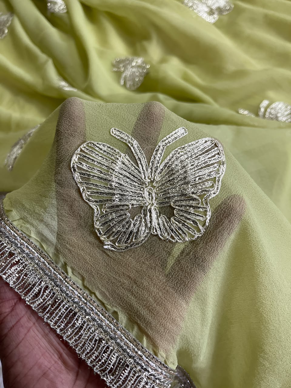 Imaginative Party Wear Georgette Embroidery Work Butterfly Design Saree With Blouse Piece