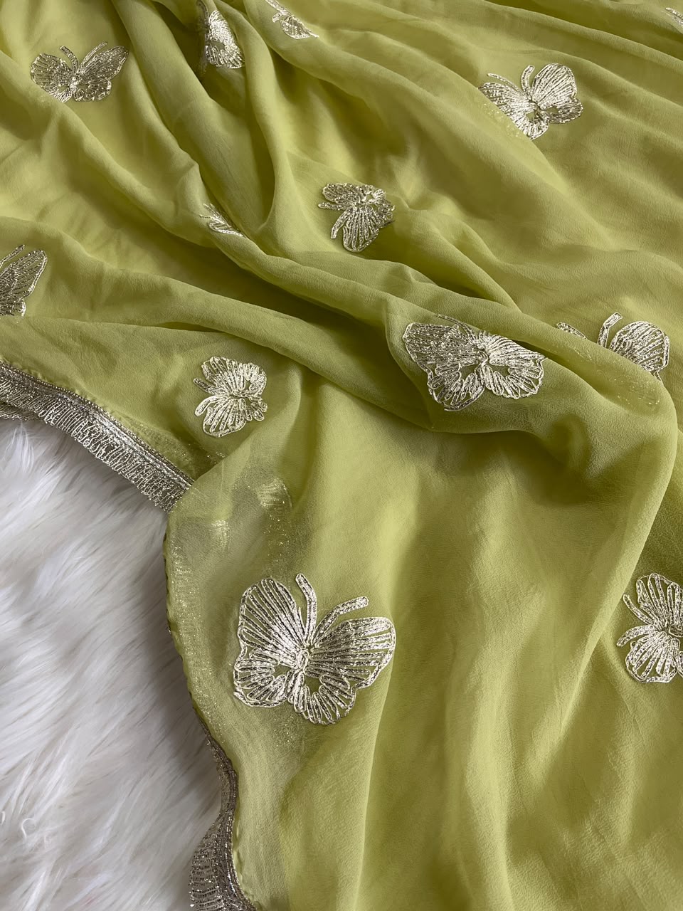 Imaginative Party Wear Georgette Embroidery Work Butterfly Design Saree With Blouse Piece