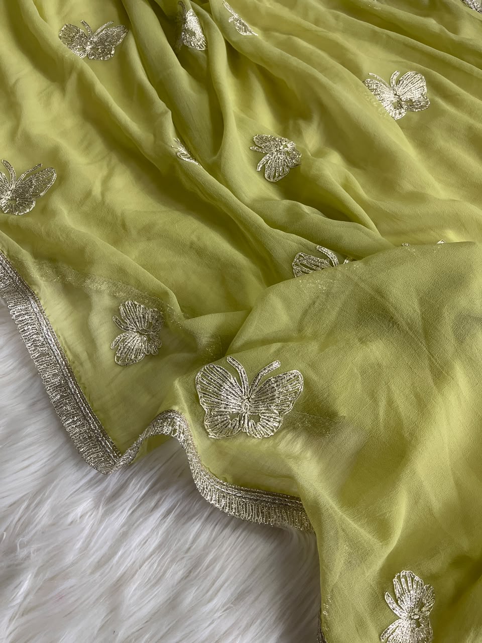 Imaginative Party Wear Georgette Embroidery Work Butterfly Design Saree With Blouse Piece