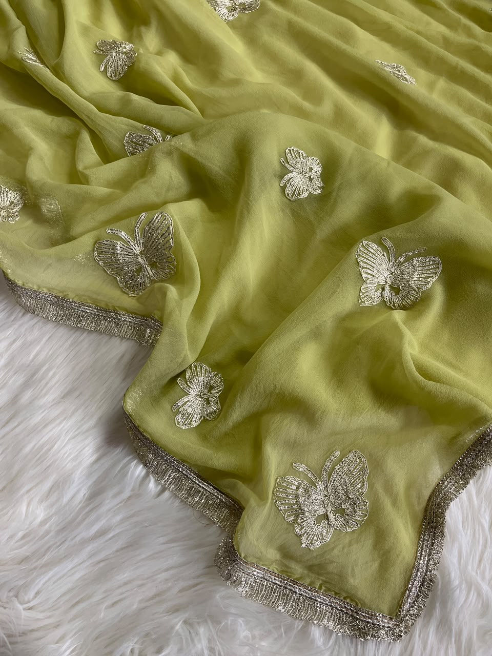 Imaginative Party Wear Georgette Embroidery Work Butterfly Design Saree With Blouse Piece