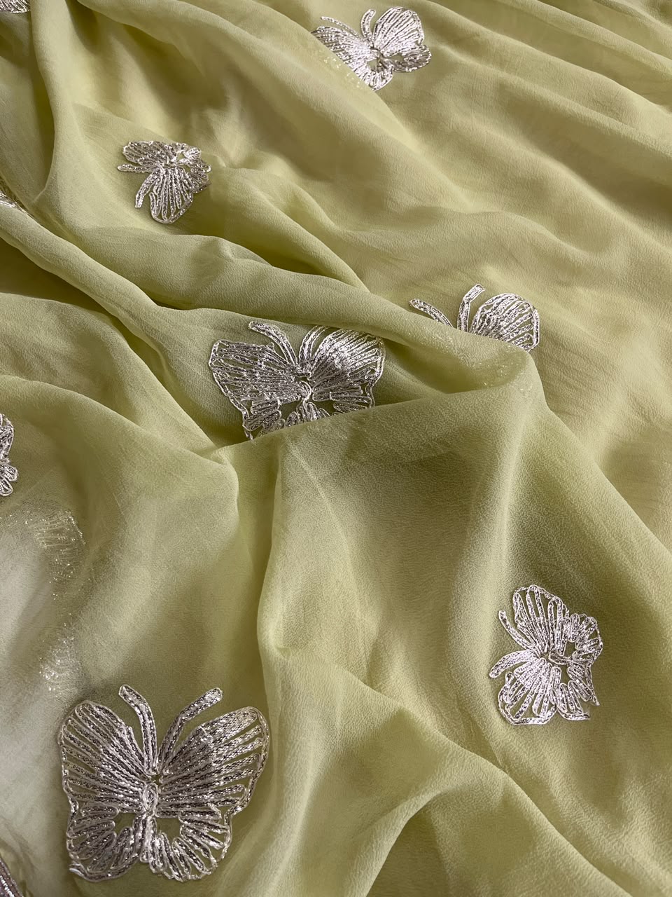 Imaginative Party Wear Georgette Embroidery Work Butterfly Design Saree With Blouse Piece