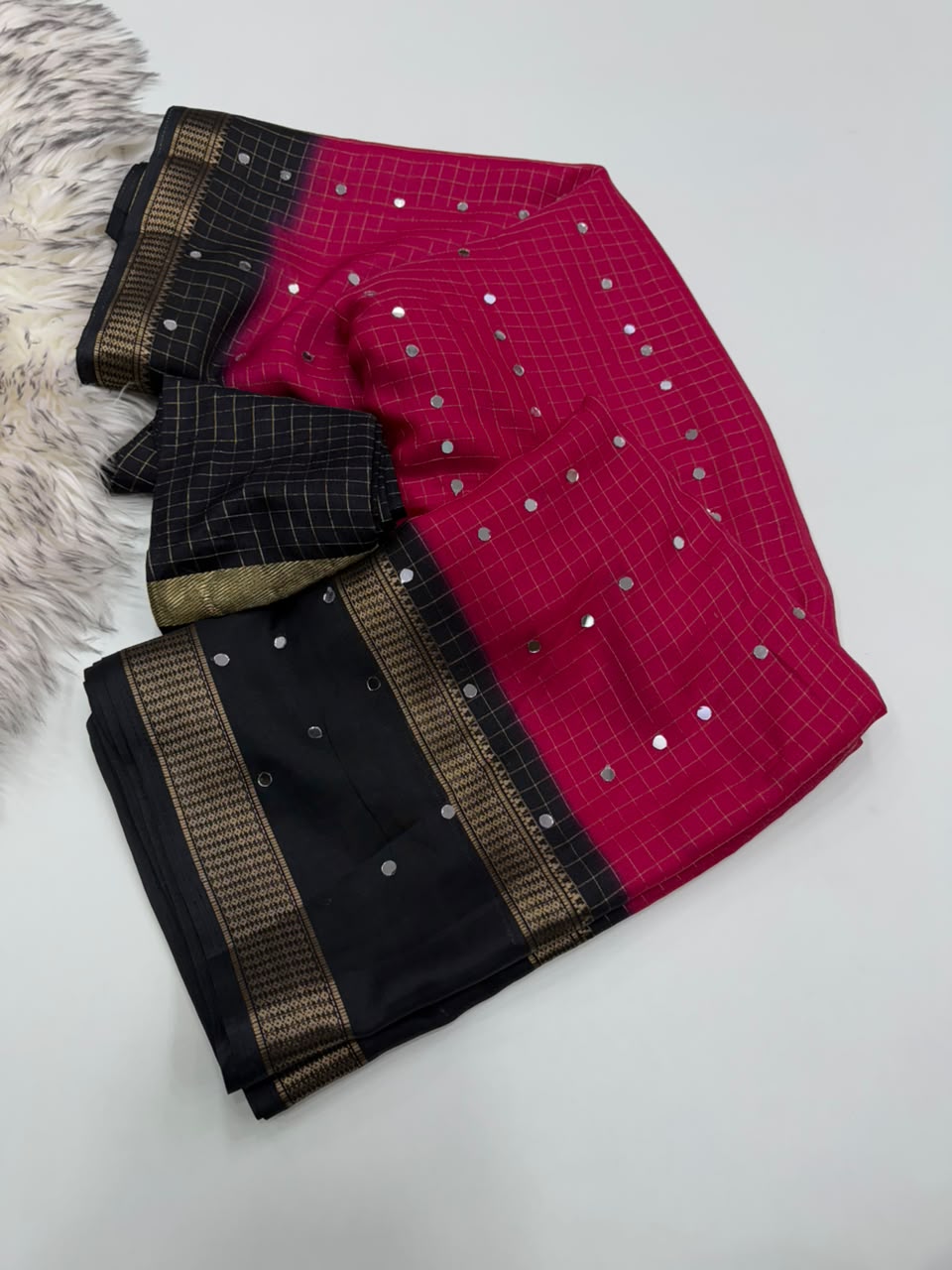 Effervescent Function Wear Pure Soft Dola Silk Jacquard Border Mirror Work Designer Saree