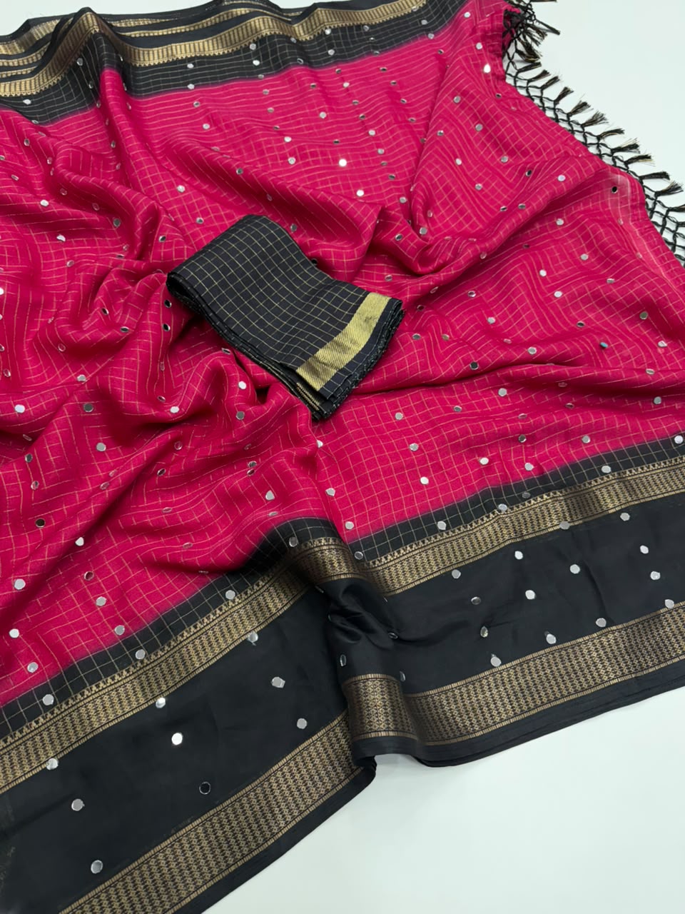 Effervescent Function Wear Pure Soft Dola Silk Jacquard Border Mirror Work Designer Saree