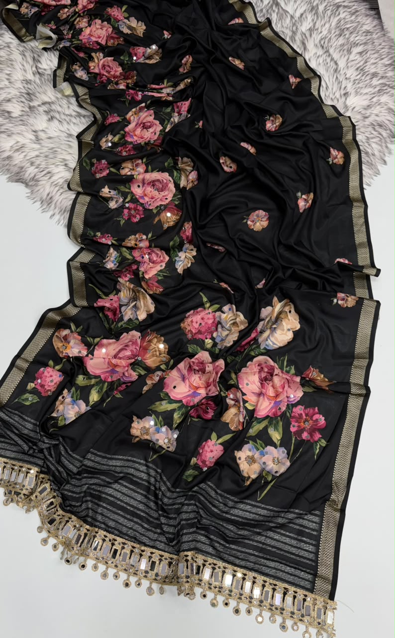Luxurious Party Wear Pure Soft Silk Jacquard Border Rich Pallu n Mirror Work Designer Saree With Blissful Blouse Piece