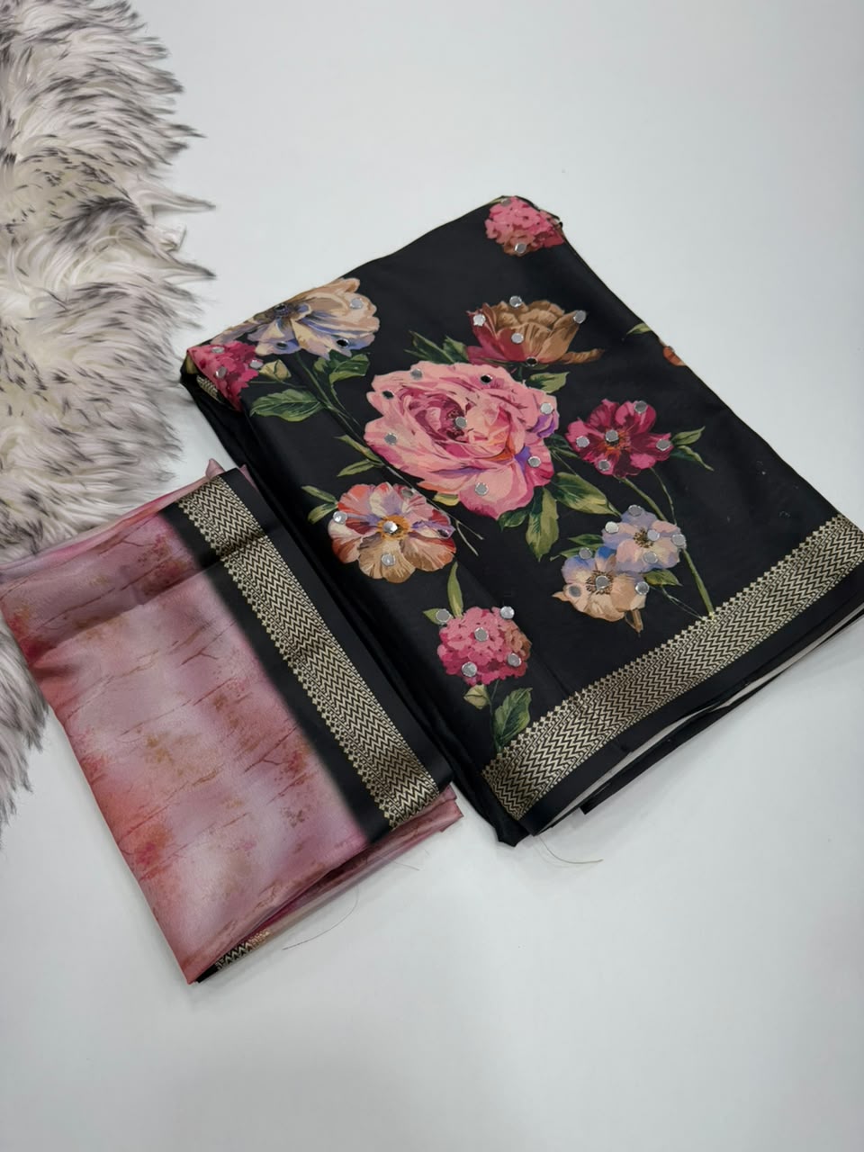 Luxurious Party Wear Pure Soft Silk Jacquard Border Rich Pallu n Mirror Work Designer Saree With Blissful Blouse Piece