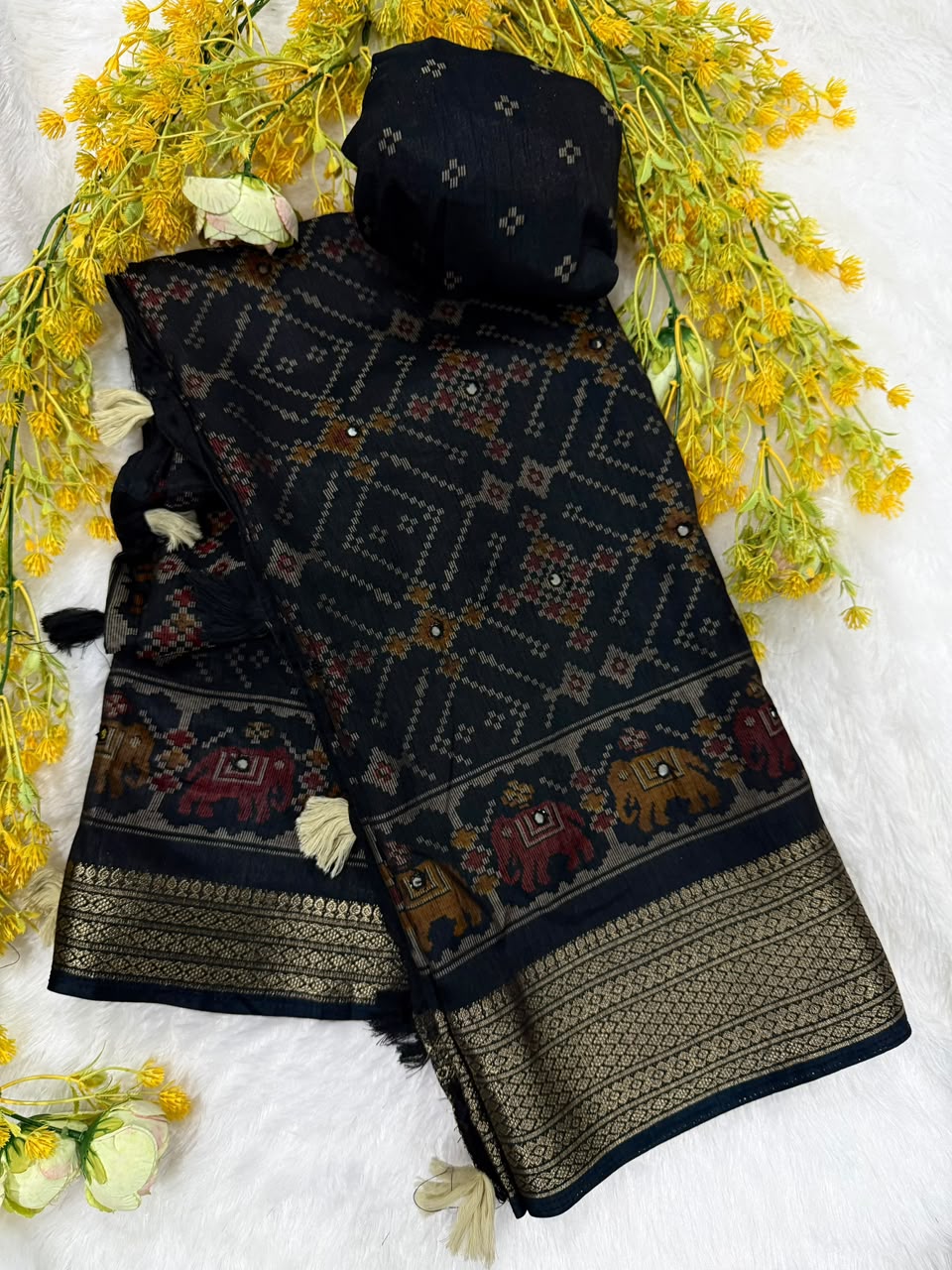 Excellent Festive Wear Soft Silk Tussels n Mirror Work Rich Pallu Fancy Saree With Blouse Piece