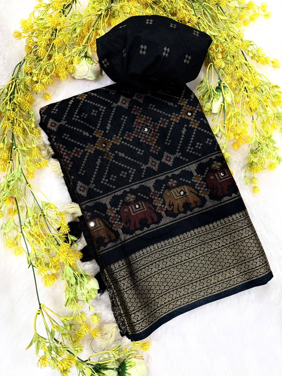 Excellent Festive Wear Soft Silk Tussels n Mirror Work Rich Pallu Fancy Saree With Blouse Piece