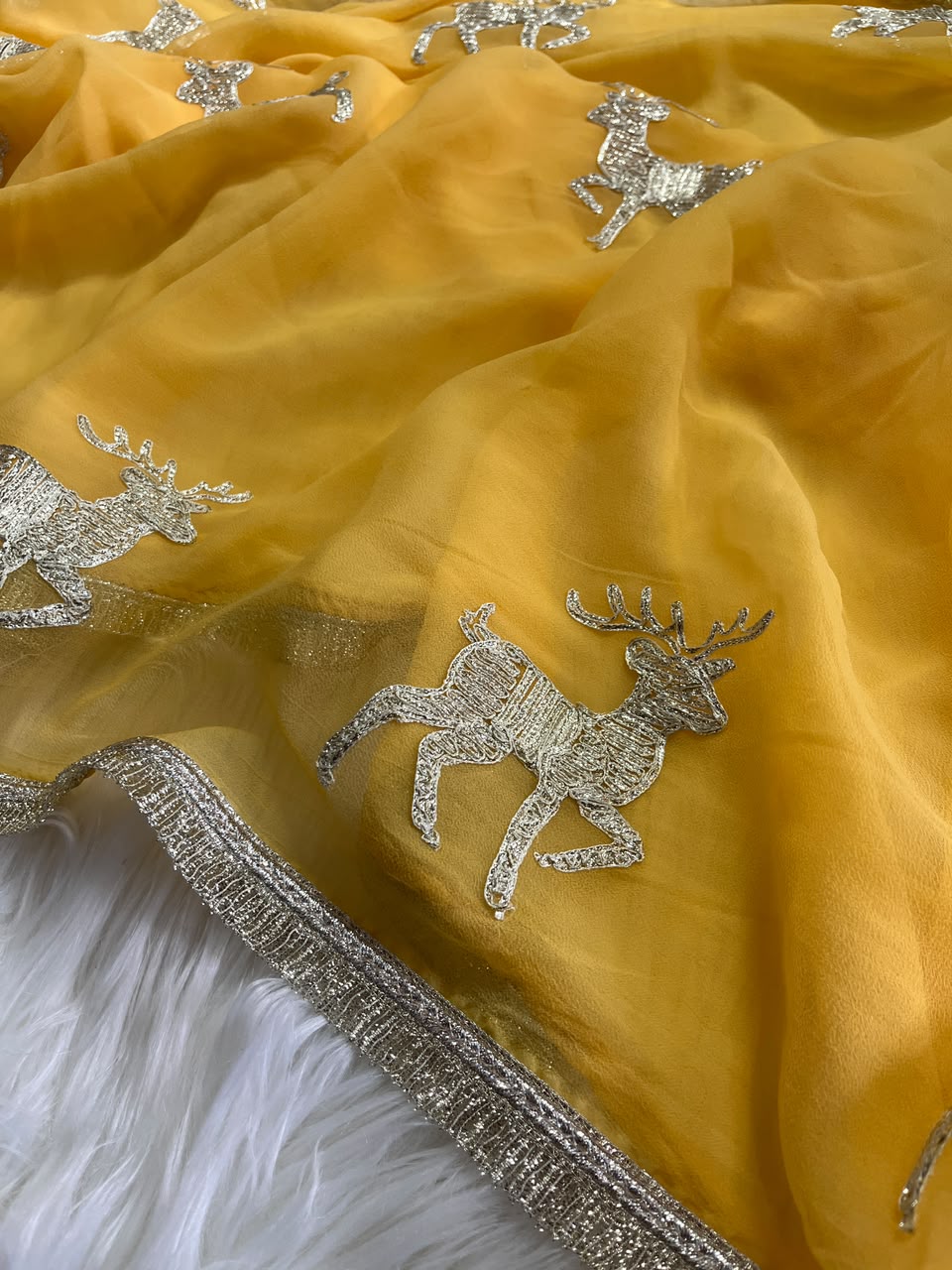 Incredible Wedding Wear Chiffon Silk Embroidery Tussels Work Designer Saree With Blouse Piece