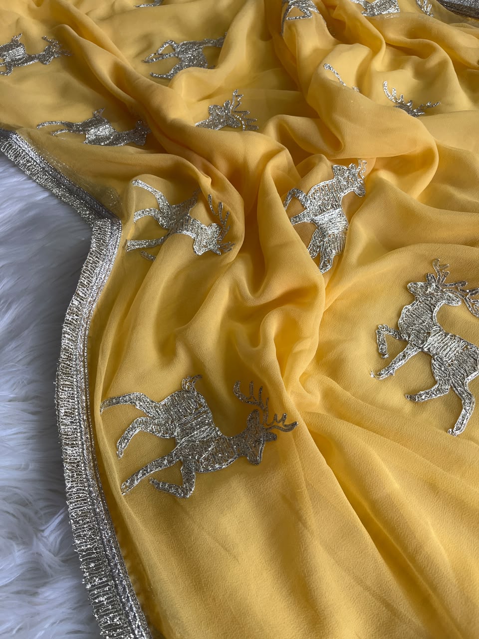 Incredible Wedding Wear Chiffon Silk Embroidery Tussels Work Designer Saree With Blouse Piece