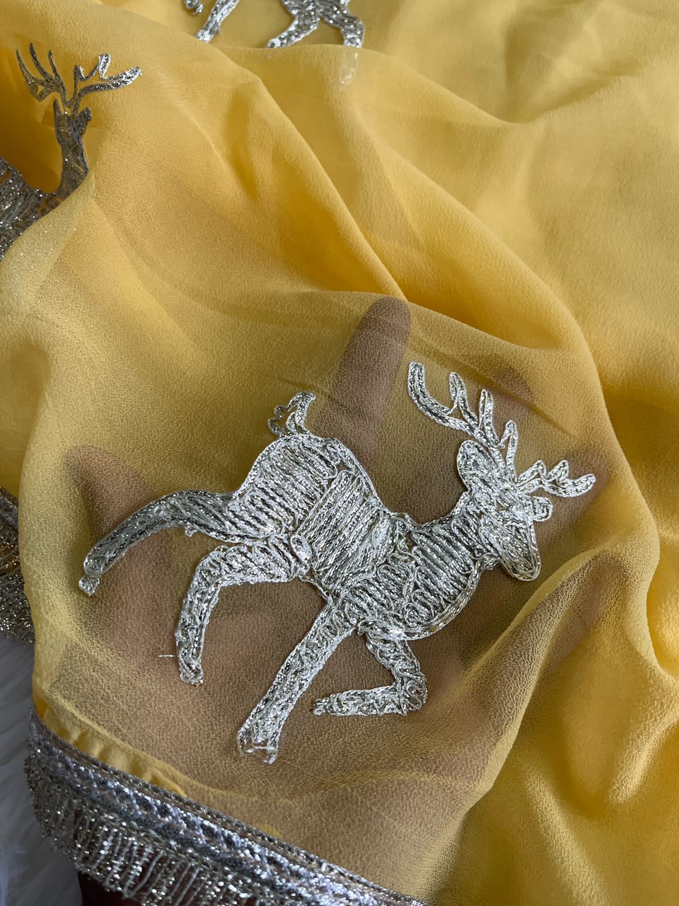 Incredible Wedding Wear Chiffon Silk Embroidery Tussels Work Designer Saree With Blouse Piece