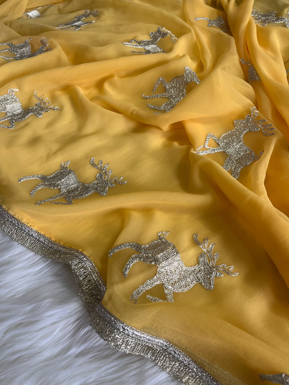 Incredible Wedding Wear Chiffon Silk Embroidery Tussels Work Designer Saree With Blouse Piece