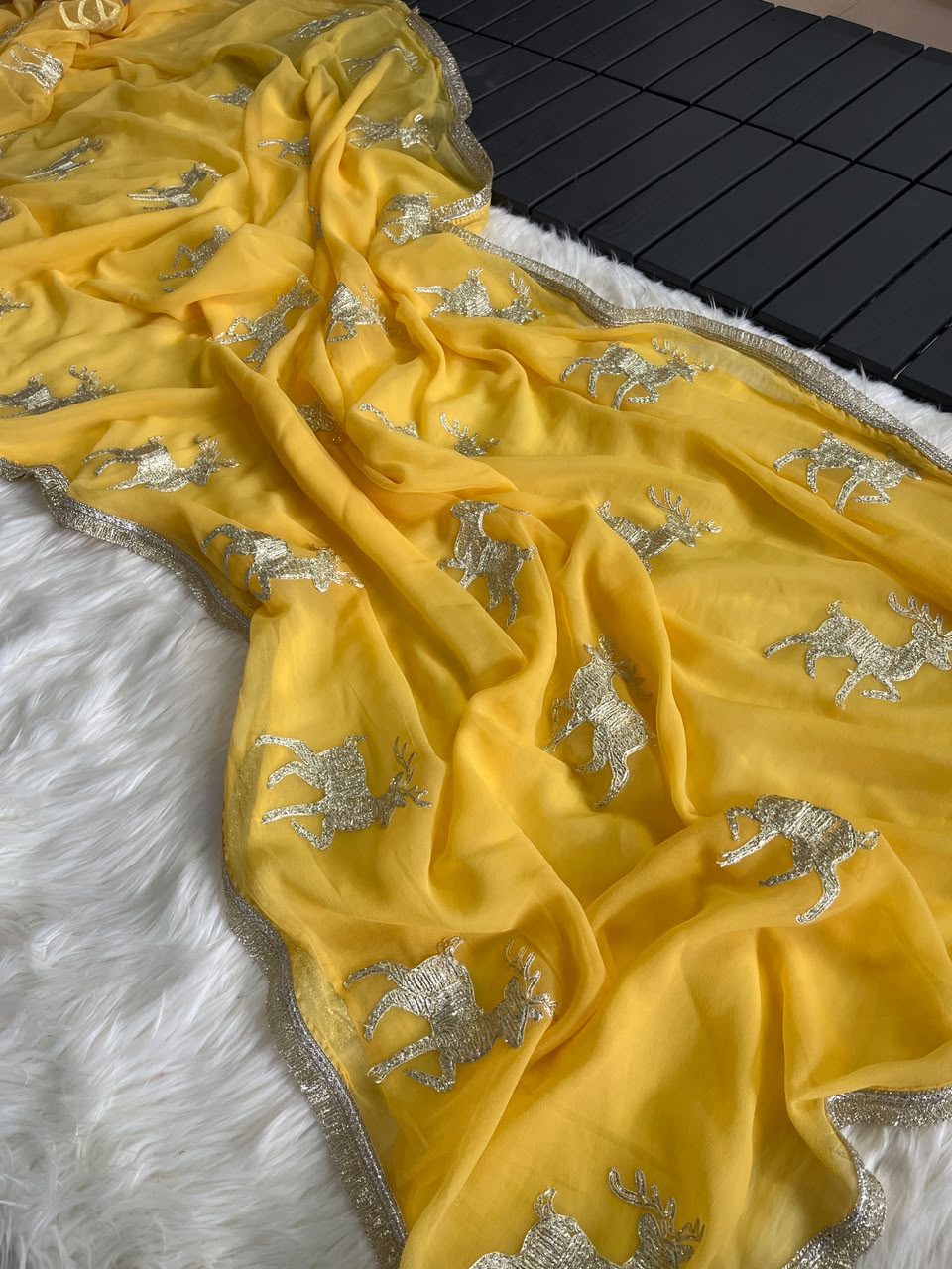 Incredible Wedding Wear Chiffon Silk Embroidery Tussels Work Designer Saree With Blouse Piece