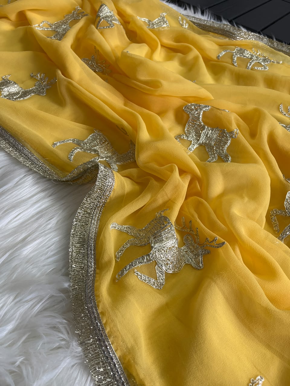Incredible Wedding Wear Chiffon Silk Embroidery Tussels Work Designer Saree With Blouse Piece