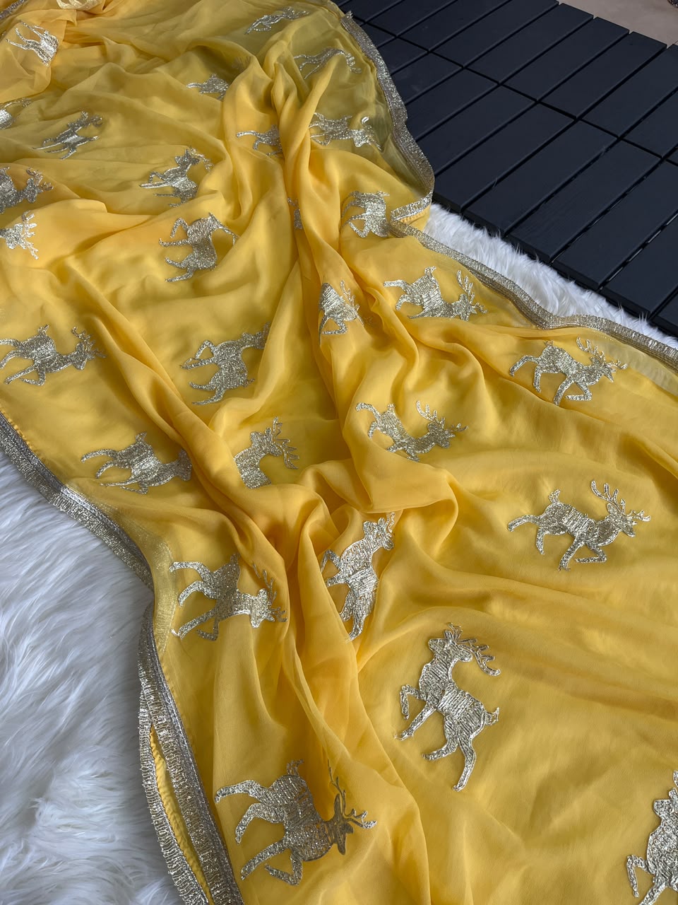 Incredible Wedding Wear Chiffon Silk Embroidery Tussels Work Designer Saree With Blouse Piece