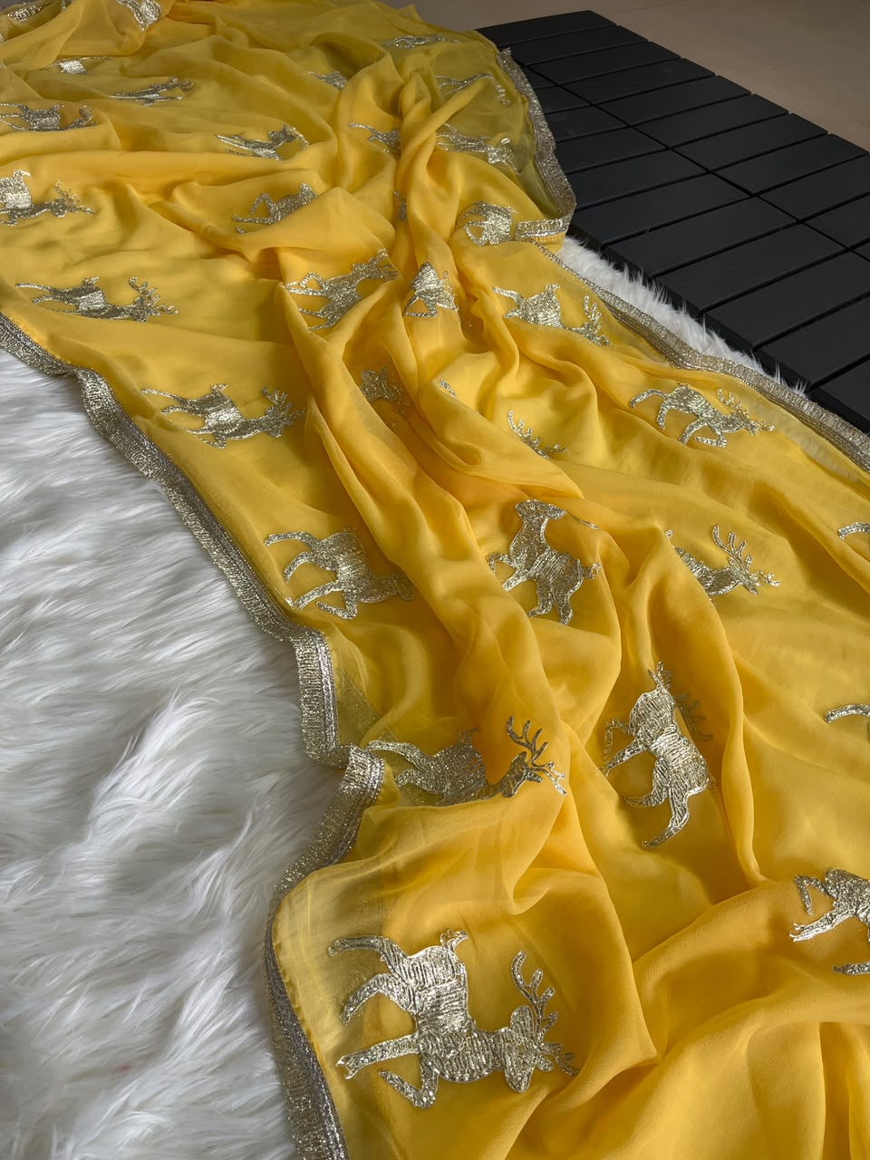 Incredible Wedding Wear Chiffon Silk Embroidery Tussels Work Designer Saree With Blouse Piece