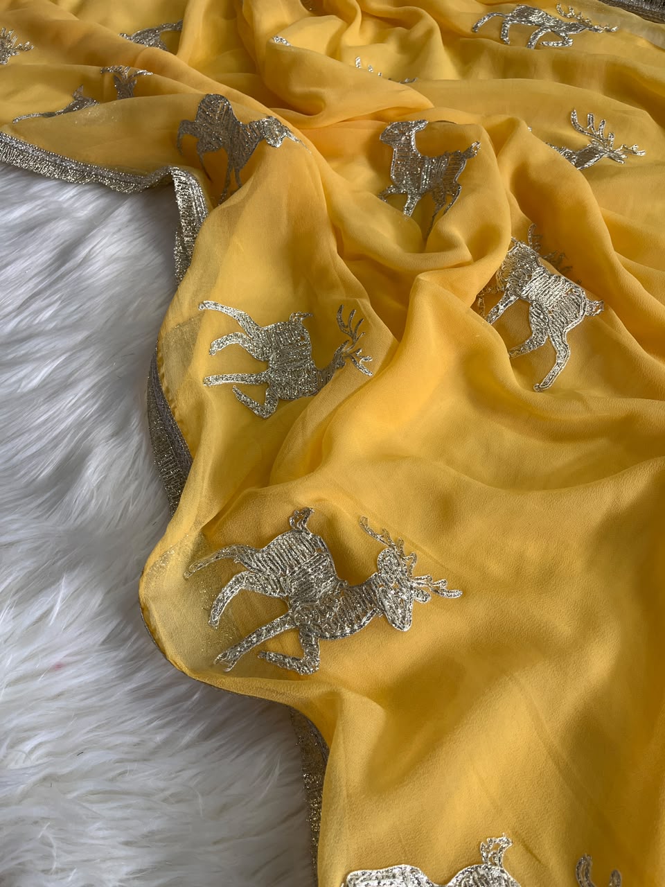 Incredible Wedding Wear Chiffon Silk Embroidery Tussels Work Designer Saree With Blouse Piece