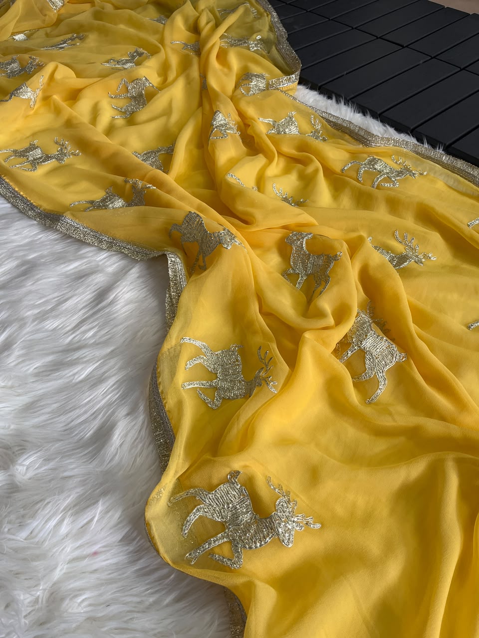 Incredible Wedding Wear Chiffon Silk Embroidery Tussels Work Designer Saree With Blouse Piece